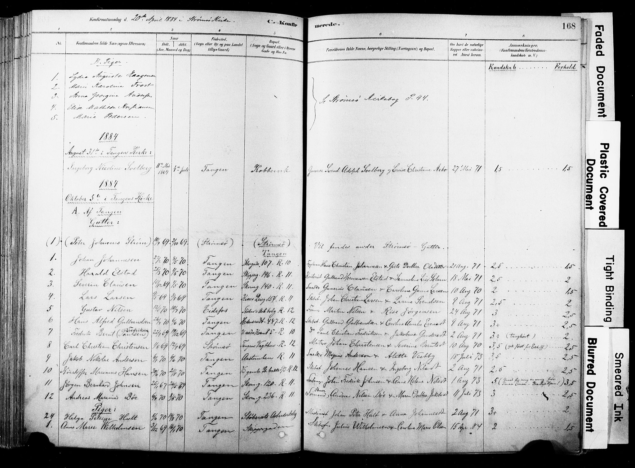 Strømsø kirkebøker, SAKO/A-246/F/Fb/L0006: Parish register (official) no. II 6, 1879-1910, p. 168