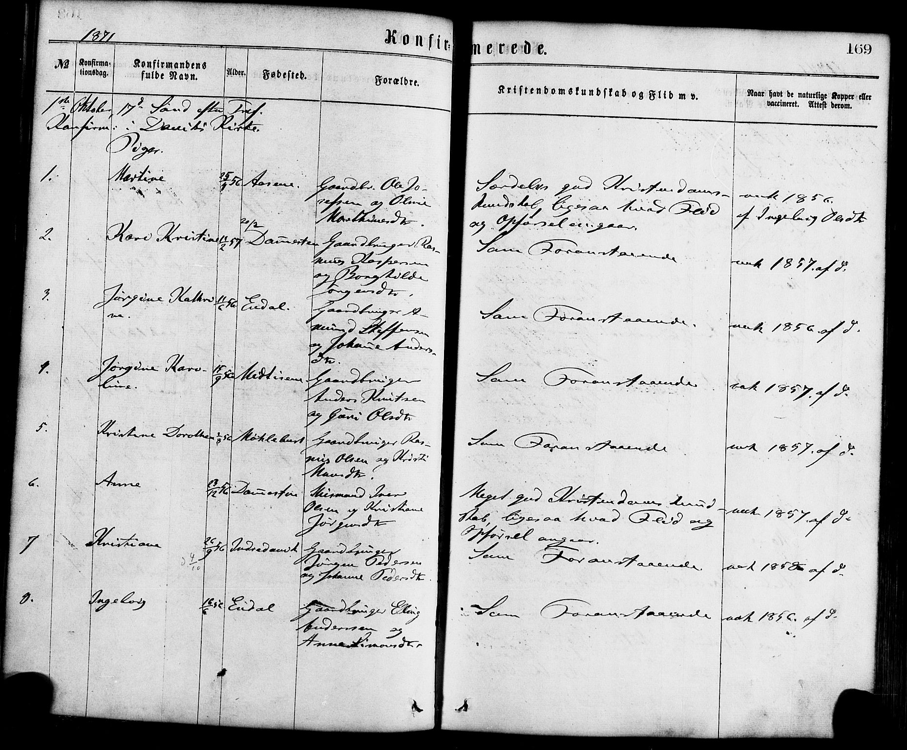 Davik sokneprestembete, AV/SAB-A-79701/H/Haa/Haaa/L0006: Parish register (official) no. A 6, 1867-1881, p. 169