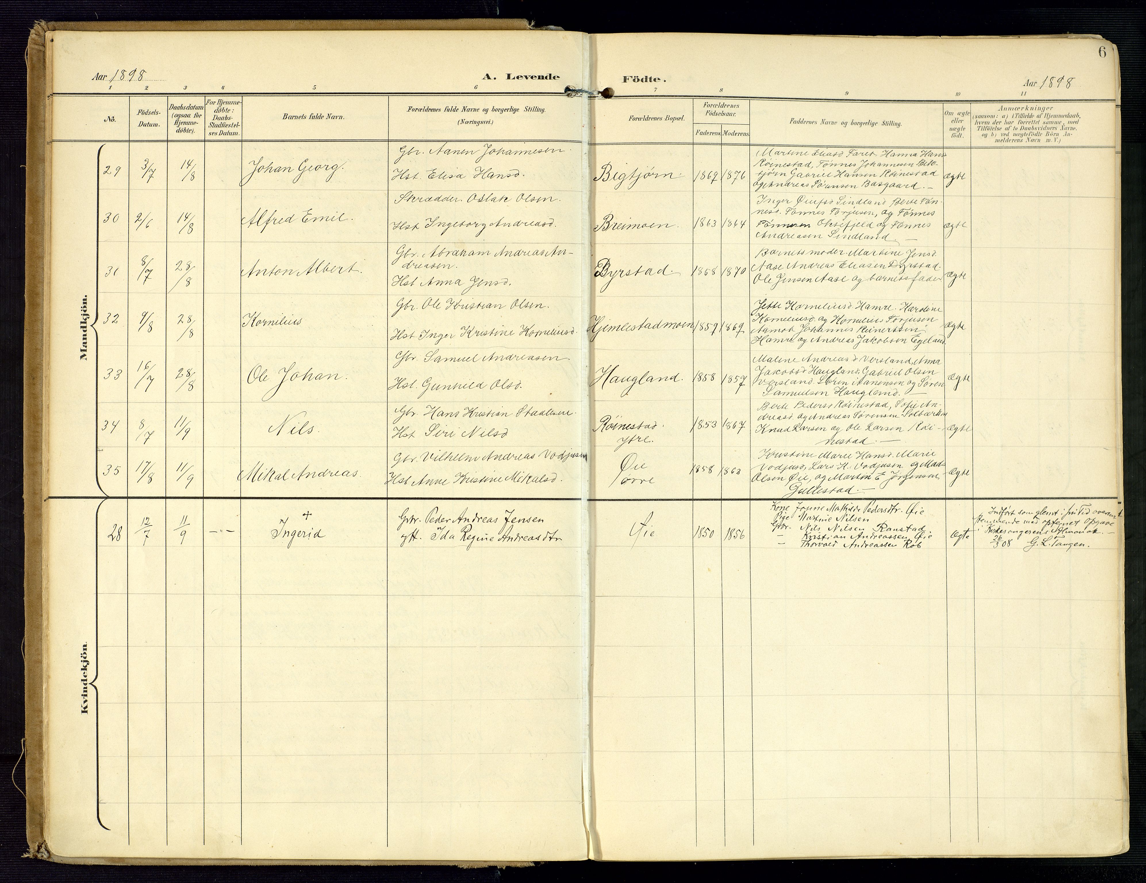 Kvinesdal sokneprestkontor, AV/SAK-1111-0026/F/Fa/Fab/L0009: Parish register (official) no. A 9, 1898-1915, p. 6