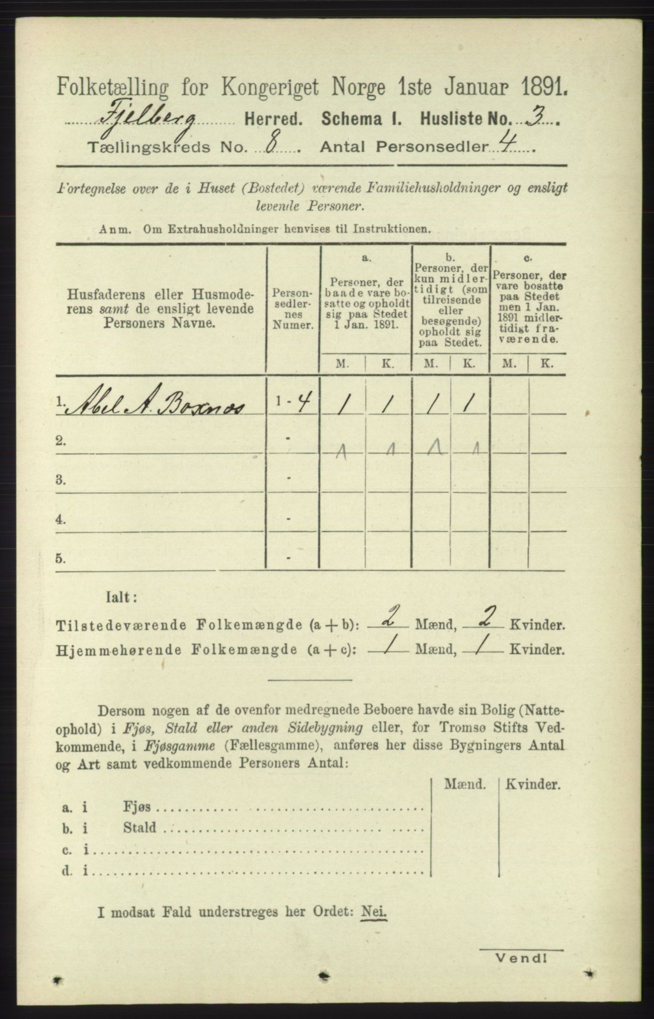 RA, 1891 census for 1213 Fjelberg, 1891, p. 2871