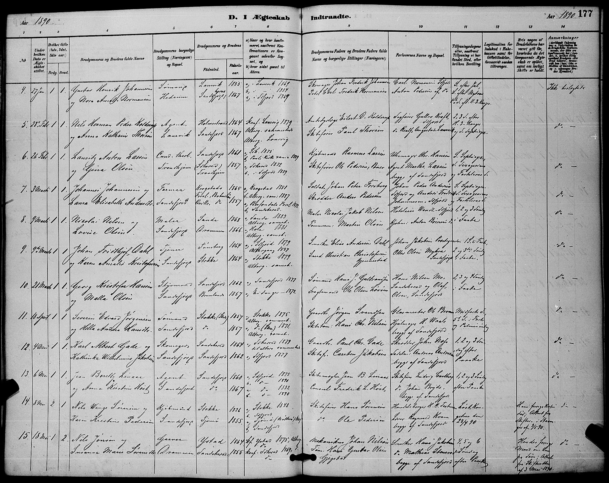 Sandefjord kirkebøker, AV/SAKO-A-315/G/Ga/L0001: Parish register (copy) no. 1, 1885-1903, p. 177