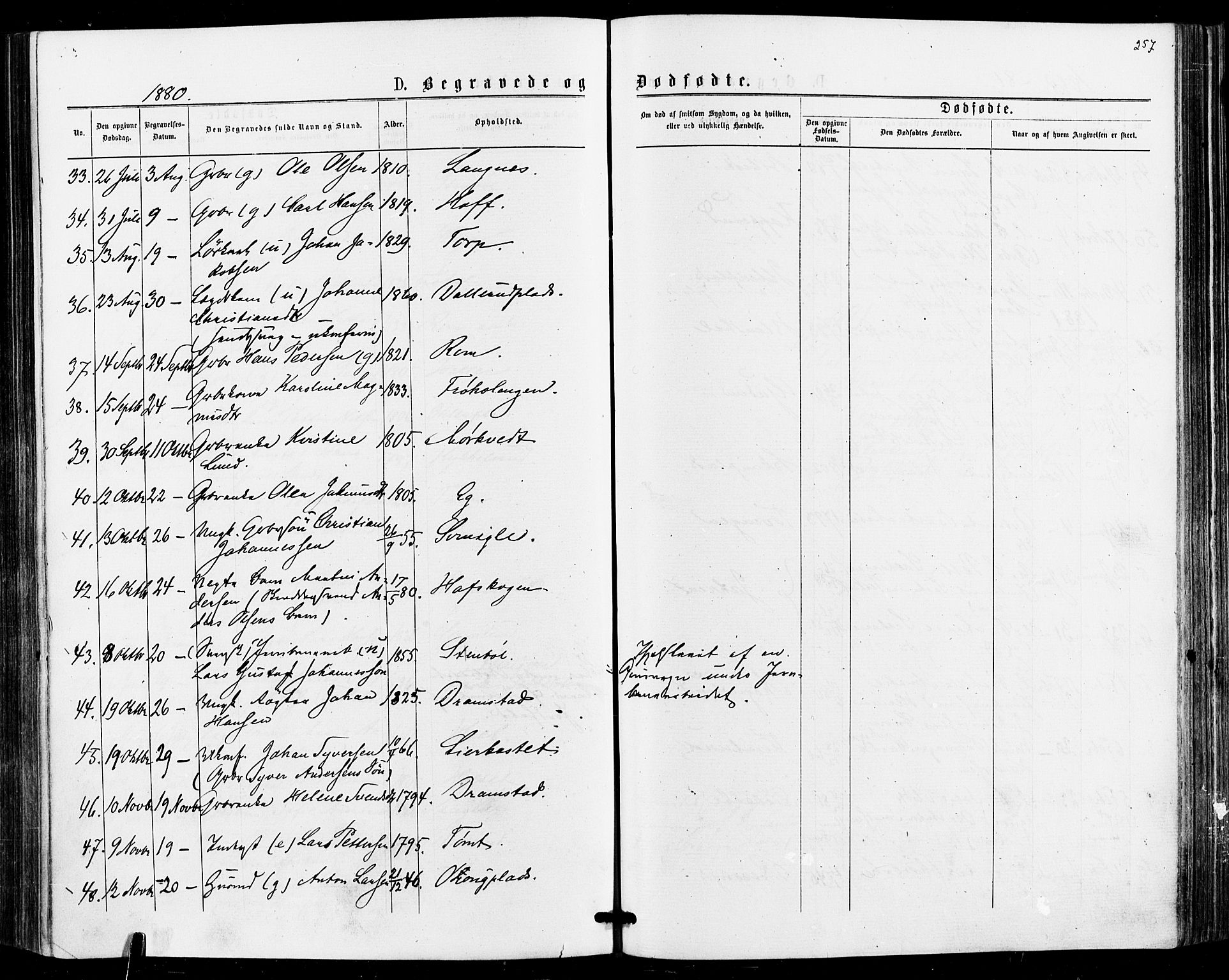 Askim prestekontor Kirkebøker, AV/SAO-A-10900/F/Fa/L0006: Parish register (official) no. 6, 1874-1881, p. 257