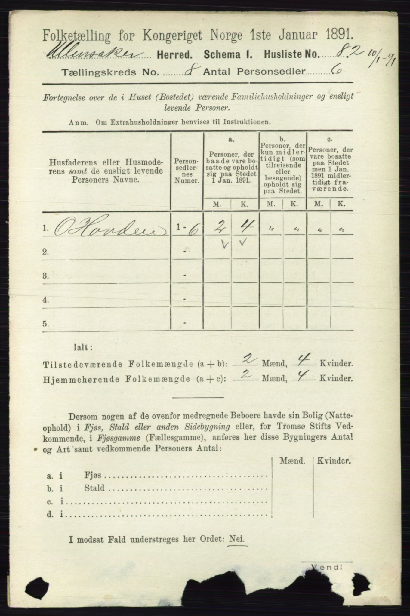 RA, 1891 census for 0235 Ullensaker, 1891, p. 3544