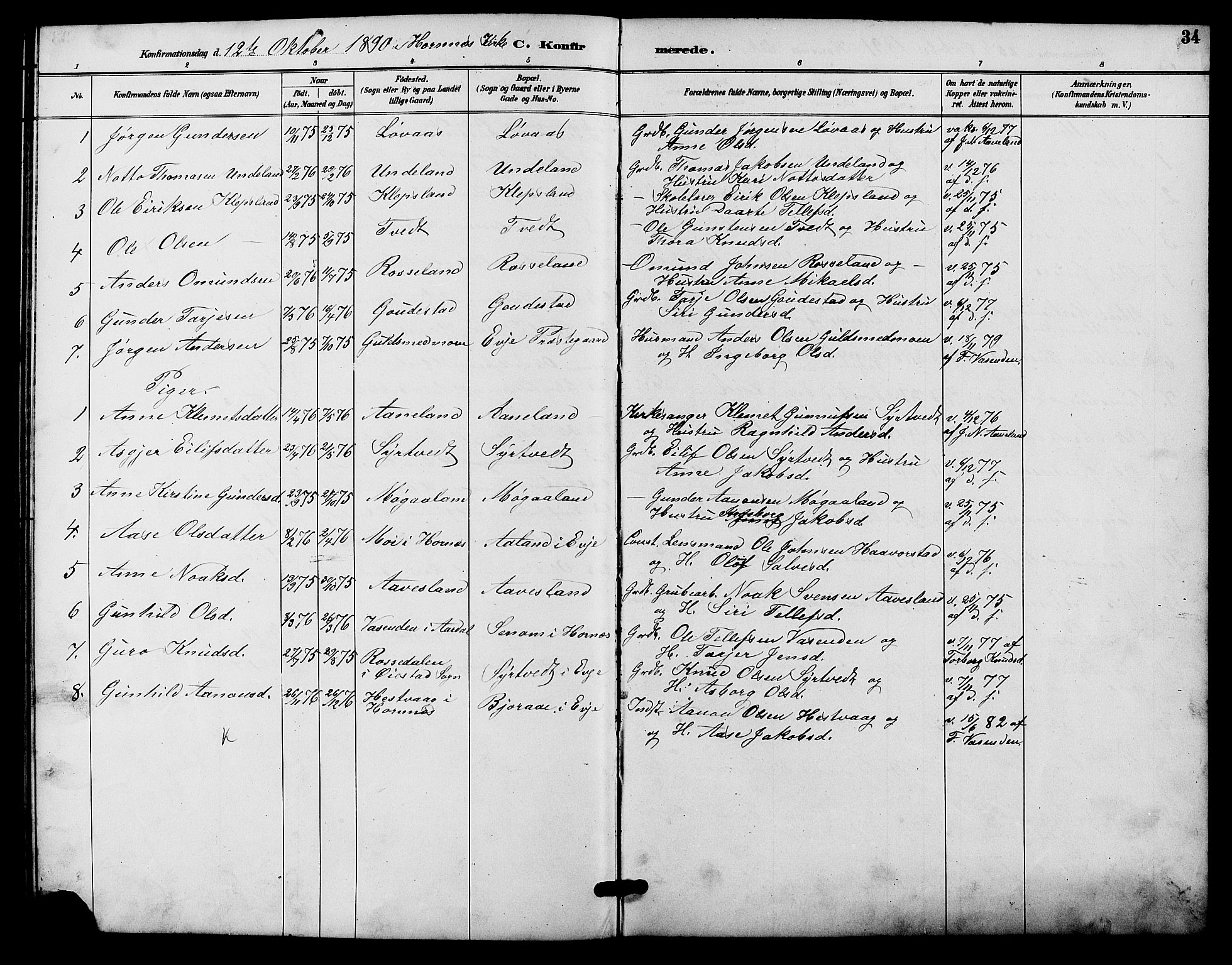 Evje sokneprestkontor, SAK/1111-0008/F/Fb/Fba/L0003: Parish register (copy) no. B 3, 1888-1903, p. 34