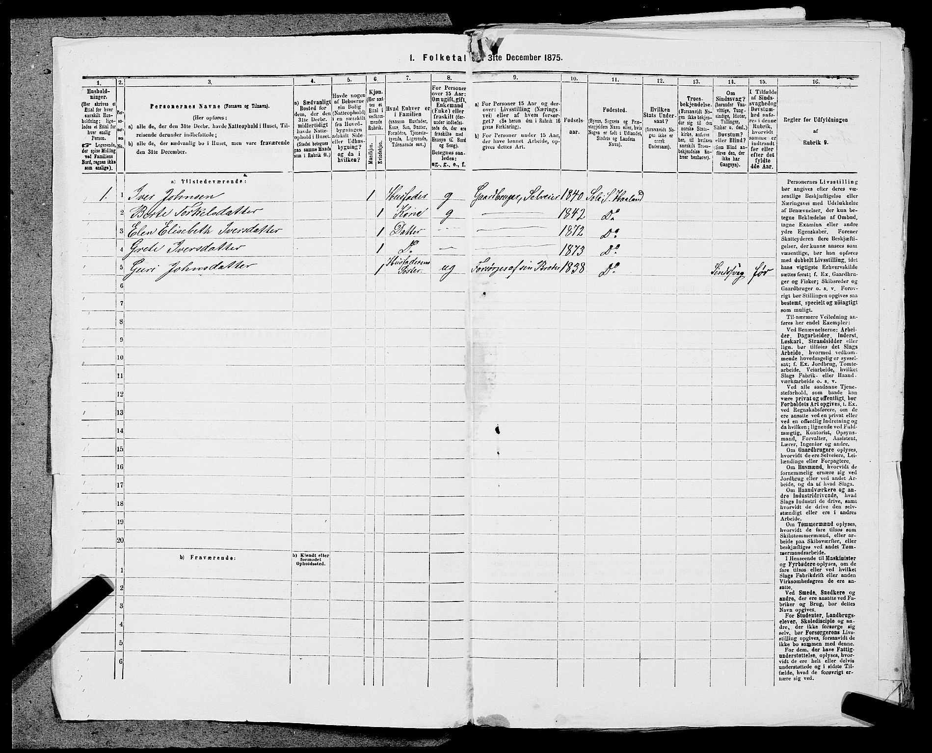 SAST, 1875 census for 1124P Håland, 1875, p. 536