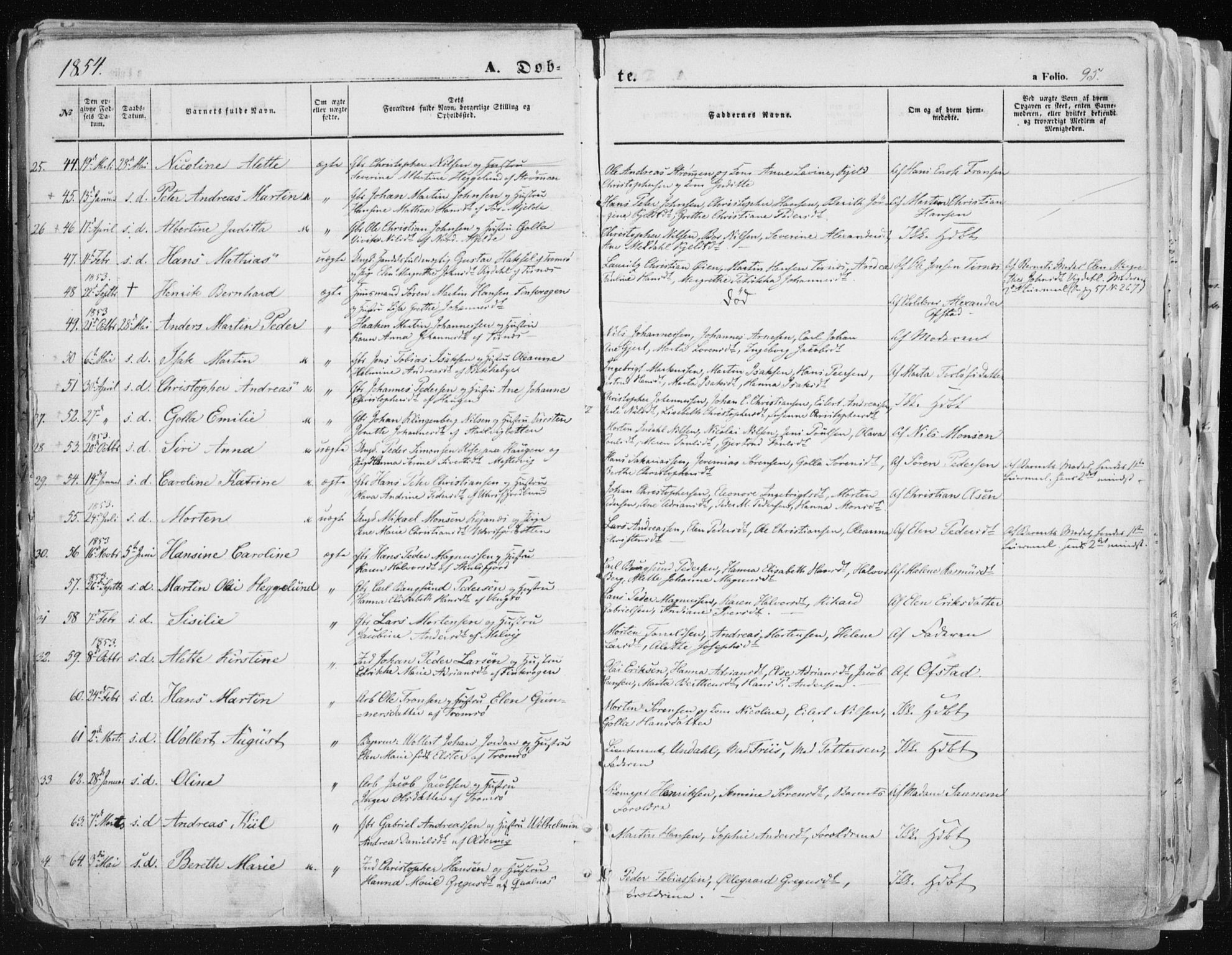 Tromsø sokneprestkontor/stiftsprosti/domprosti, AV/SATØ-S-1343/G/Ga/L0010kirke: Parish register (official) no. 10, 1848-1855, p. 95