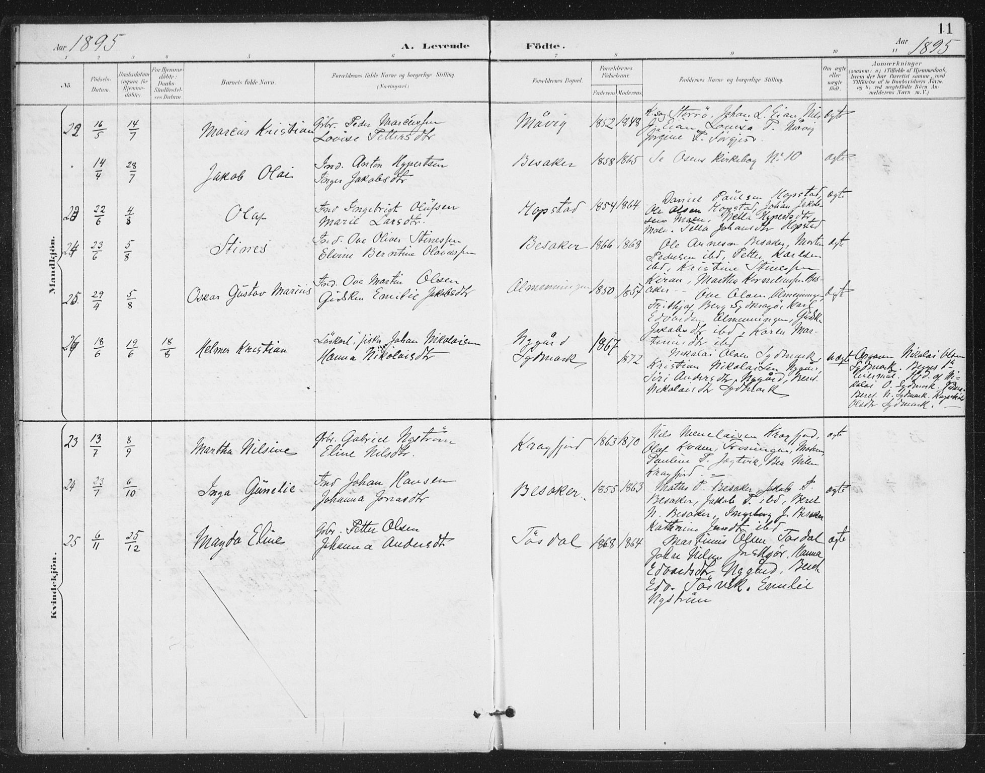 Ministerialprotokoller, klokkerbøker og fødselsregistre - Sør-Trøndelag, AV/SAT-A-1456/657/L0708: Parish register (official) no. 657A09, 1894-1904, p. 11