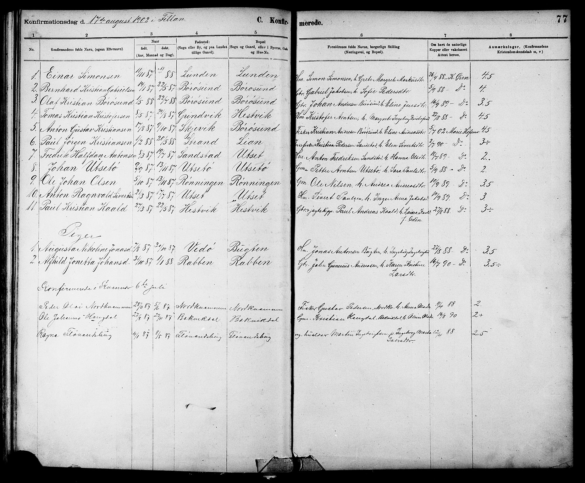 Ministerialprotokoller, klokkerbøker og fødselsregistre - Sør-Trøndelag, SAT/A-1456/639/L0573: Parish register (copy) no. 639C01, 1890-1905, p. 77