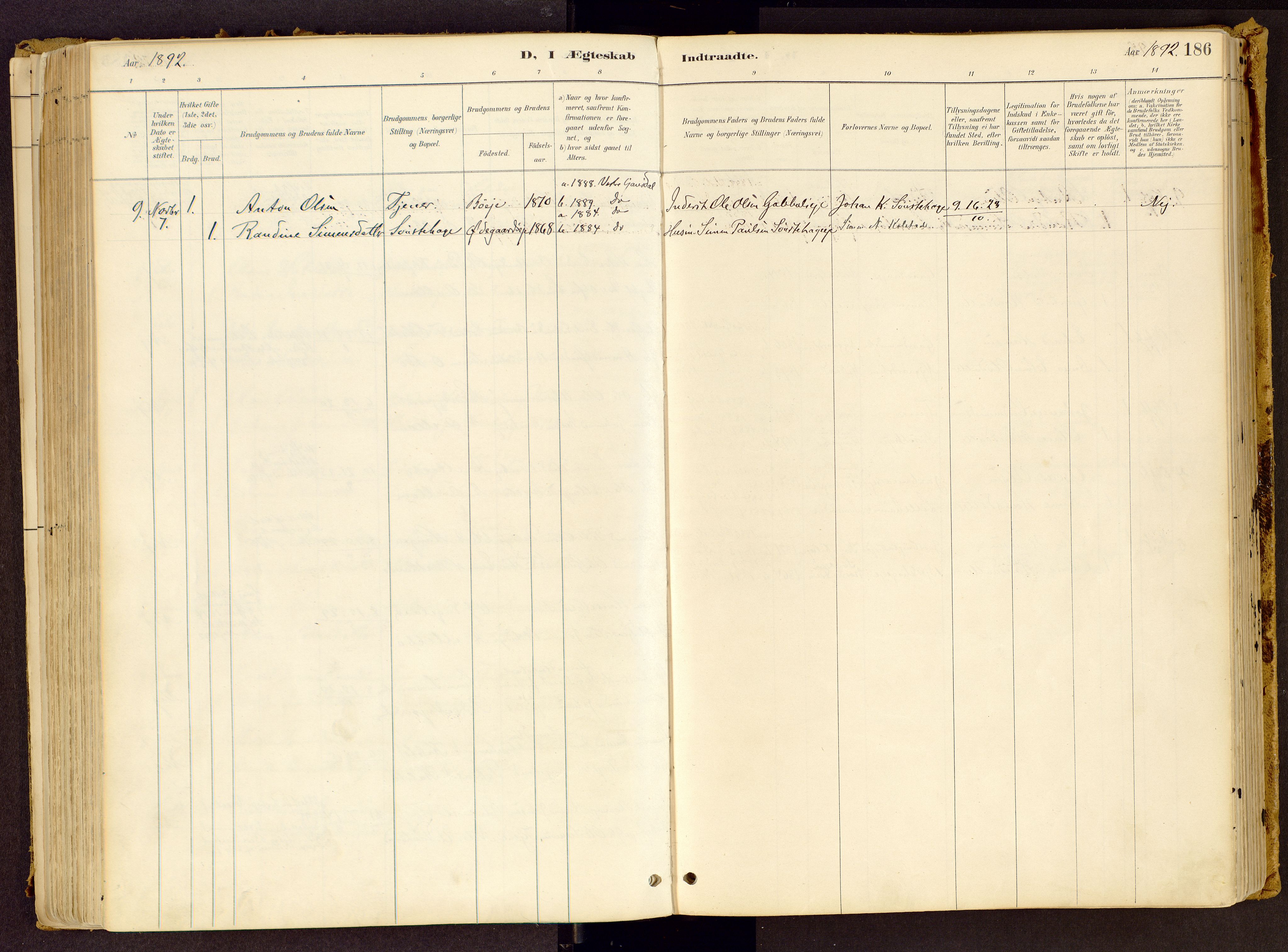 Vestre Gausdal prestekontor, SAH/PREST-094/H/Ha/Haa/L0001: Parish register (official) no. 1, 1887-1914, p. 186