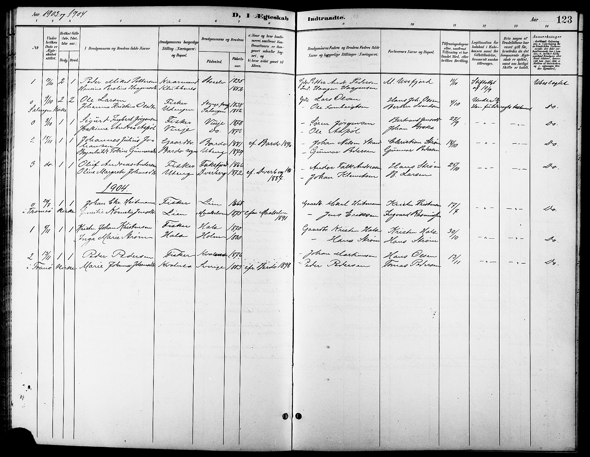 Tranøy sokneprestkontor, SATØ/S-1313/I/Ia/Iab/L0014klokker: Parish register (copy) no. 14, 1896-1918, p. 123
