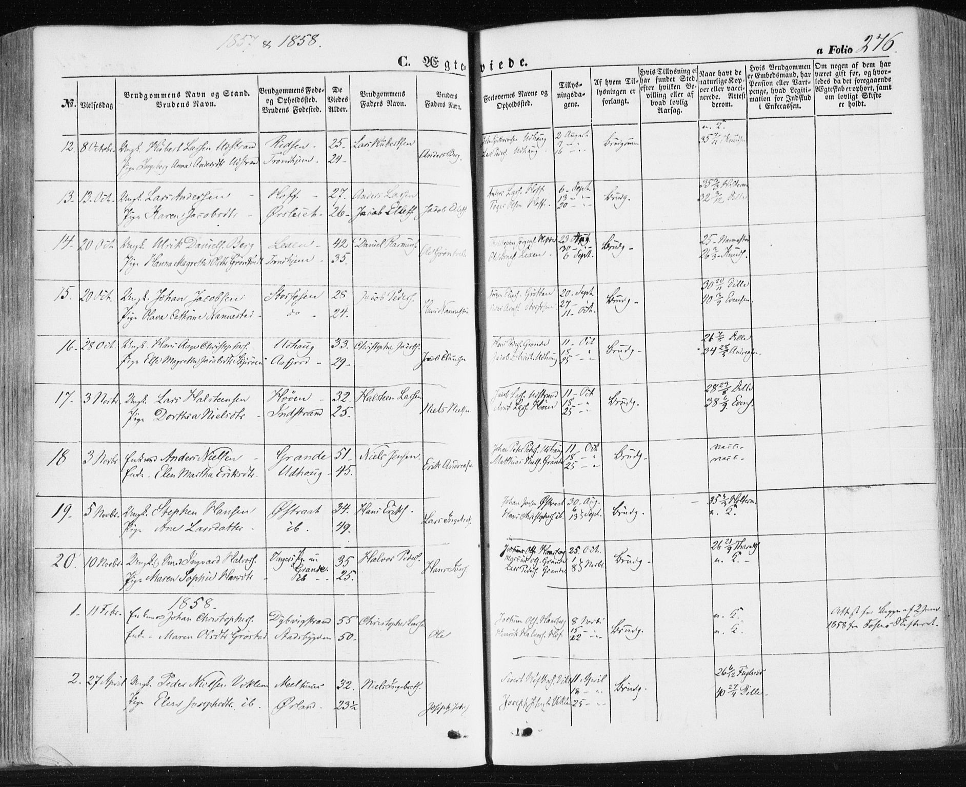 Ministerialprotokoller, klokkerbøker og fødselsregistre - Sør-Trøndelag, SAT/A-1456/659/L0737: Parish register (official) no. 659A07, 1857-1875, p. 276
