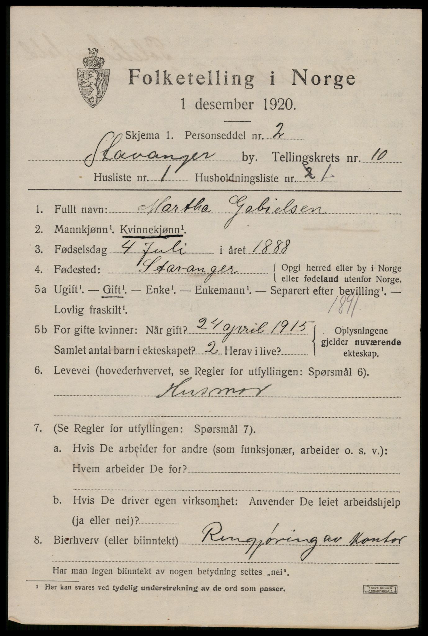 SAST, 1920 census for Stavanger, 1920, p. 51540