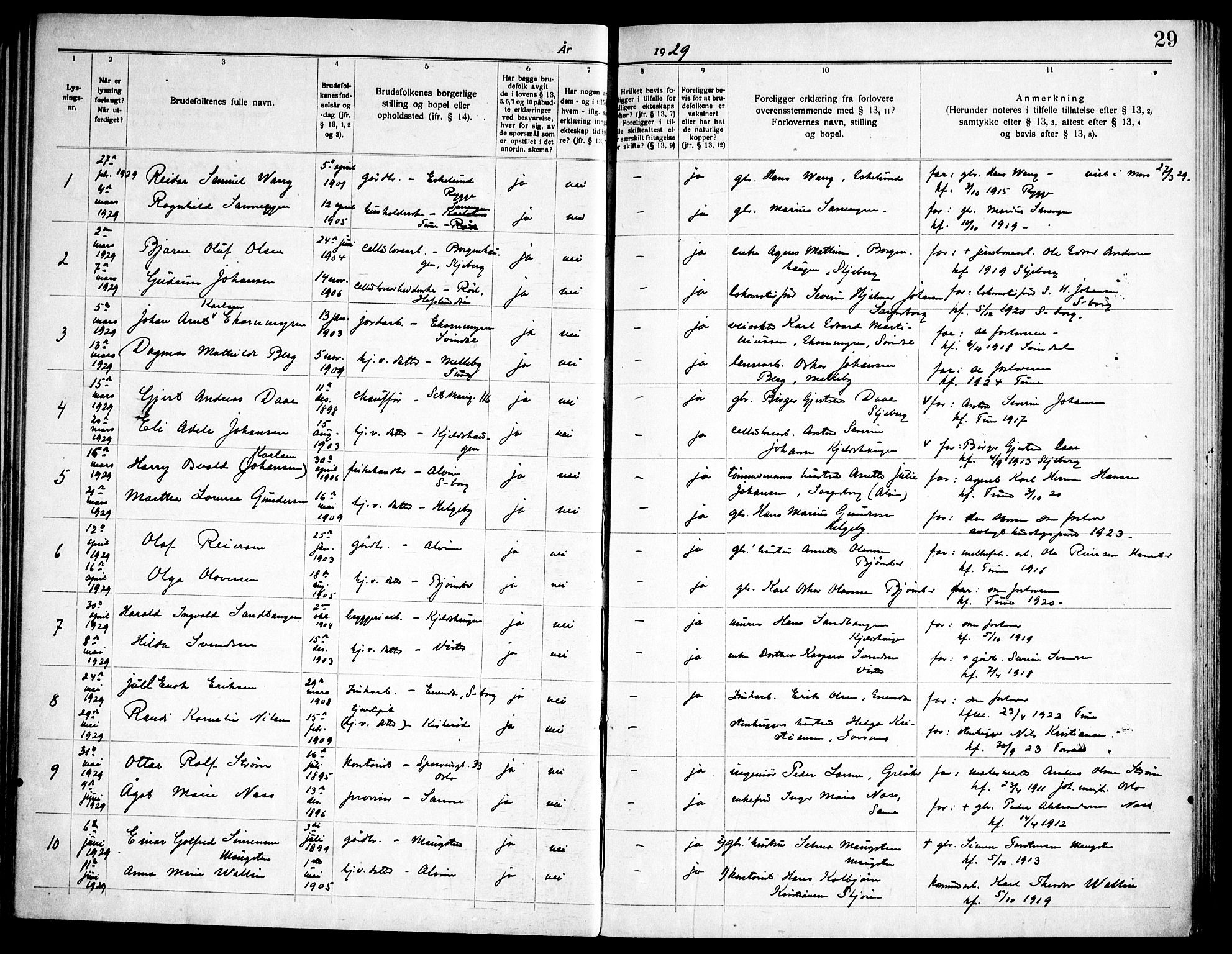Tune prestekontor Kirkebøker, AV/SAO-A-2007/H/Ha/L0001: Banns register no. I 1, 1919-1946, p. 29