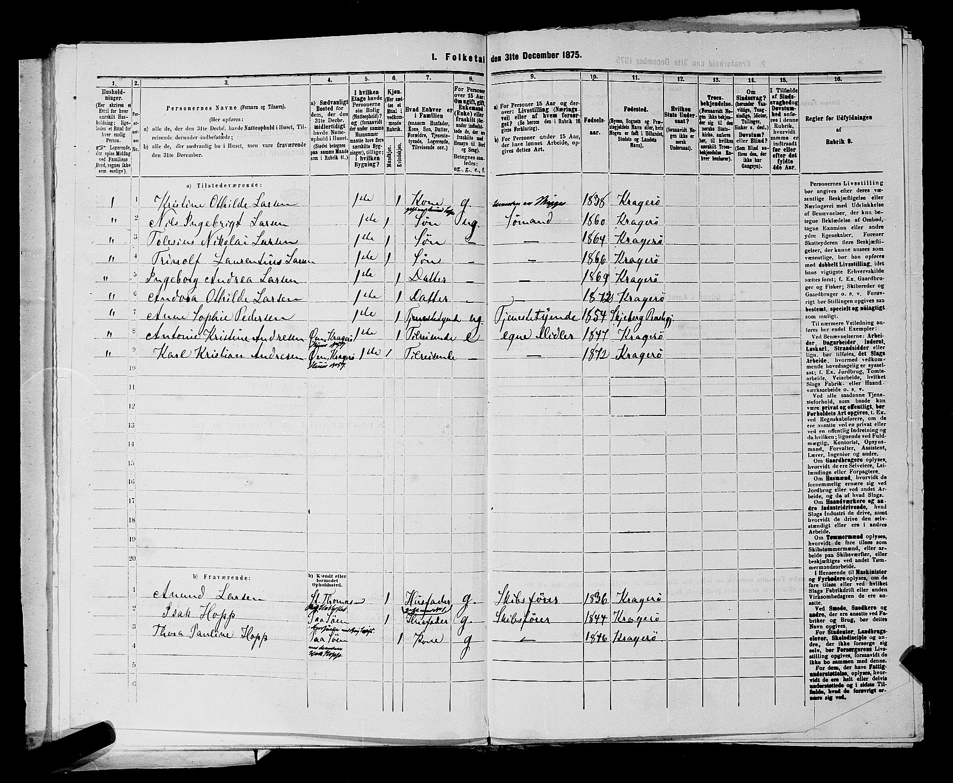 SAKO, 1875 census for 0801P Kragerø, 1875, p. 149