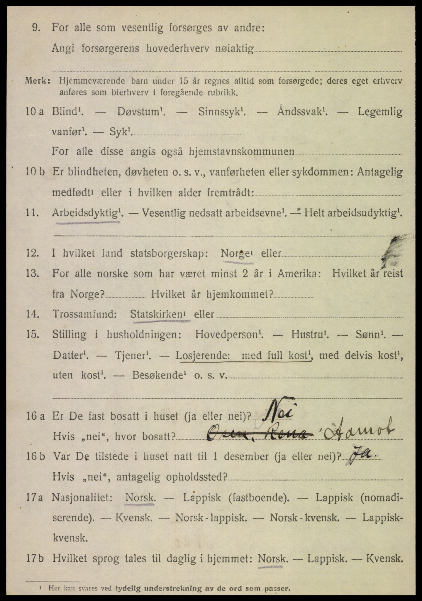 SAT, 1920 census for Fosnes, 1920, p. 2576