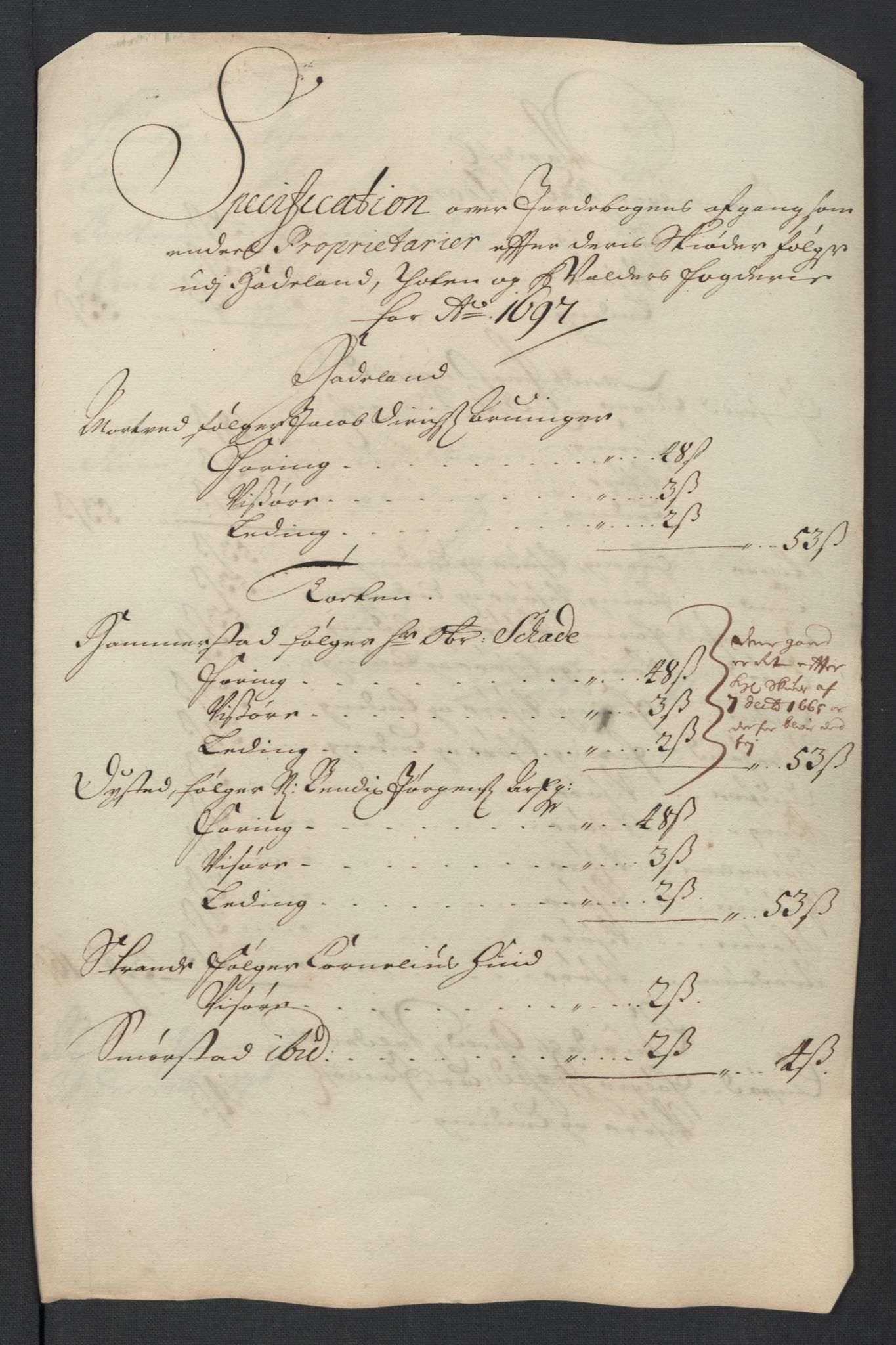 Rentekammeret inntil 1814, Reviderte regnskaper, Fogderegnskap, RA/EA-4092/R18/L1295: Fogderegnskap Hadeland, Toten og Valdres, 1697, p. 219