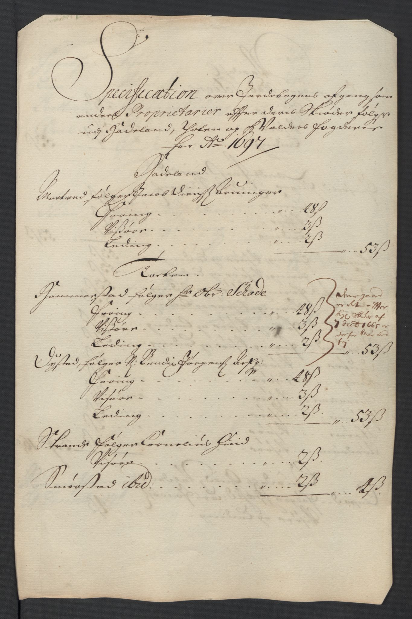 Rentekammeret inntil 1814, Reviderte regnskaper, Fogderegnskap, AV/RA-EA-4092/R18/L1295: Fogderegnskap Hadeland, Toten og Valdres, 1697, p. 219