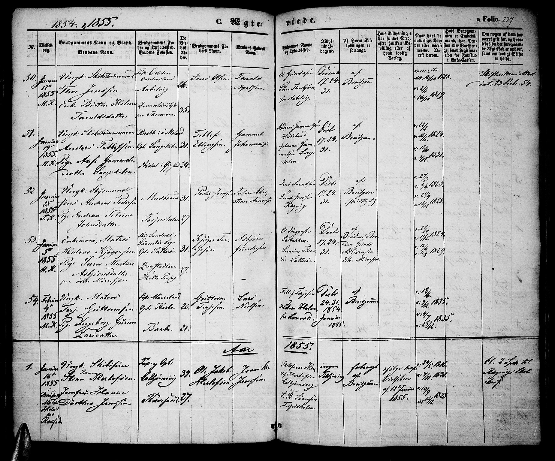 Tromøy sokneprestkontor, SAK/1111-0041/F/Fa/L0005: Parish register (official) no. A 5, 1847-1856, p. 227