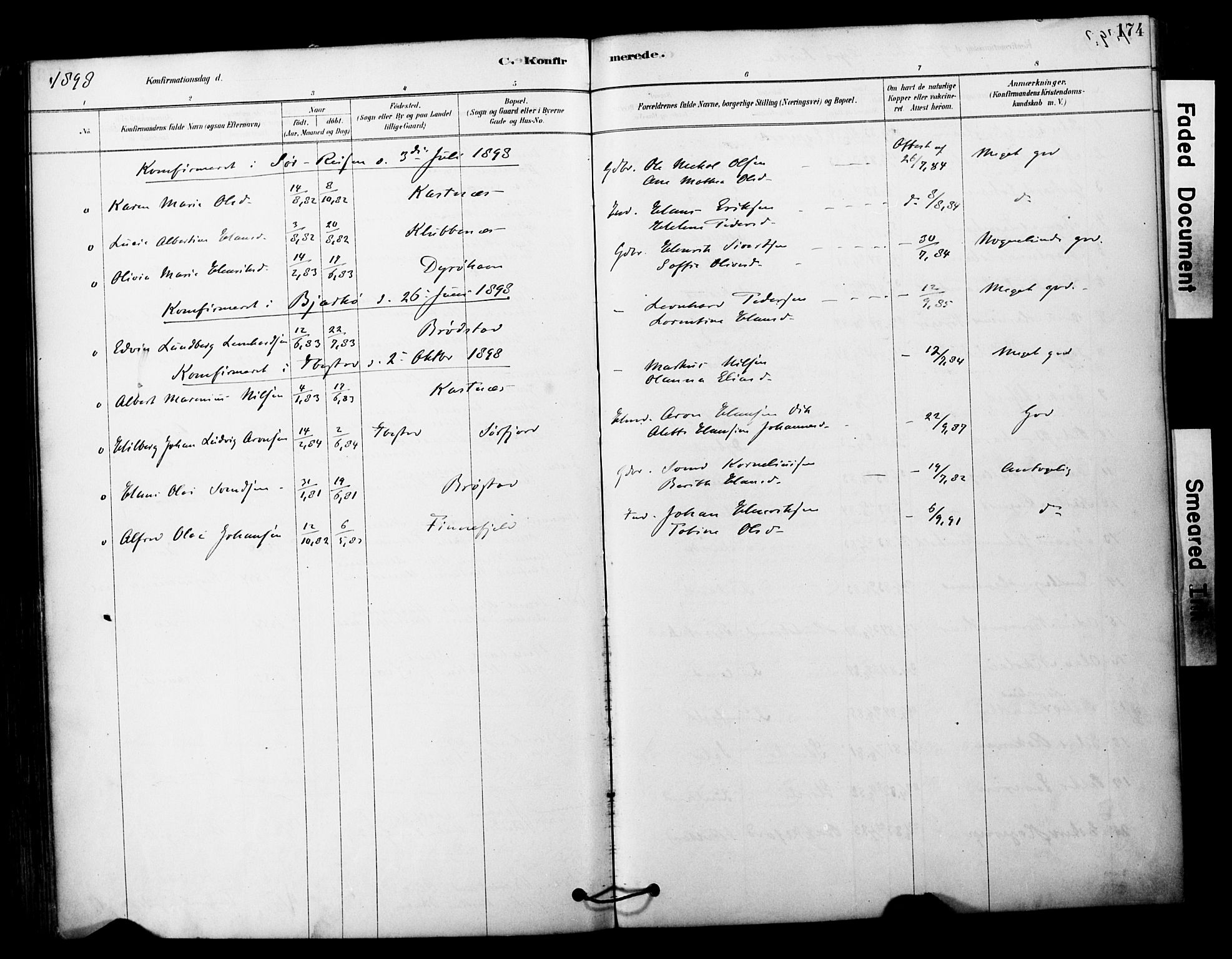Tranøy sokneprestkontor, SATØ/S-1313/I/Ia/Iaa/L0011kirke: Parish register (official) no. 11, 1878-1904, p. 174