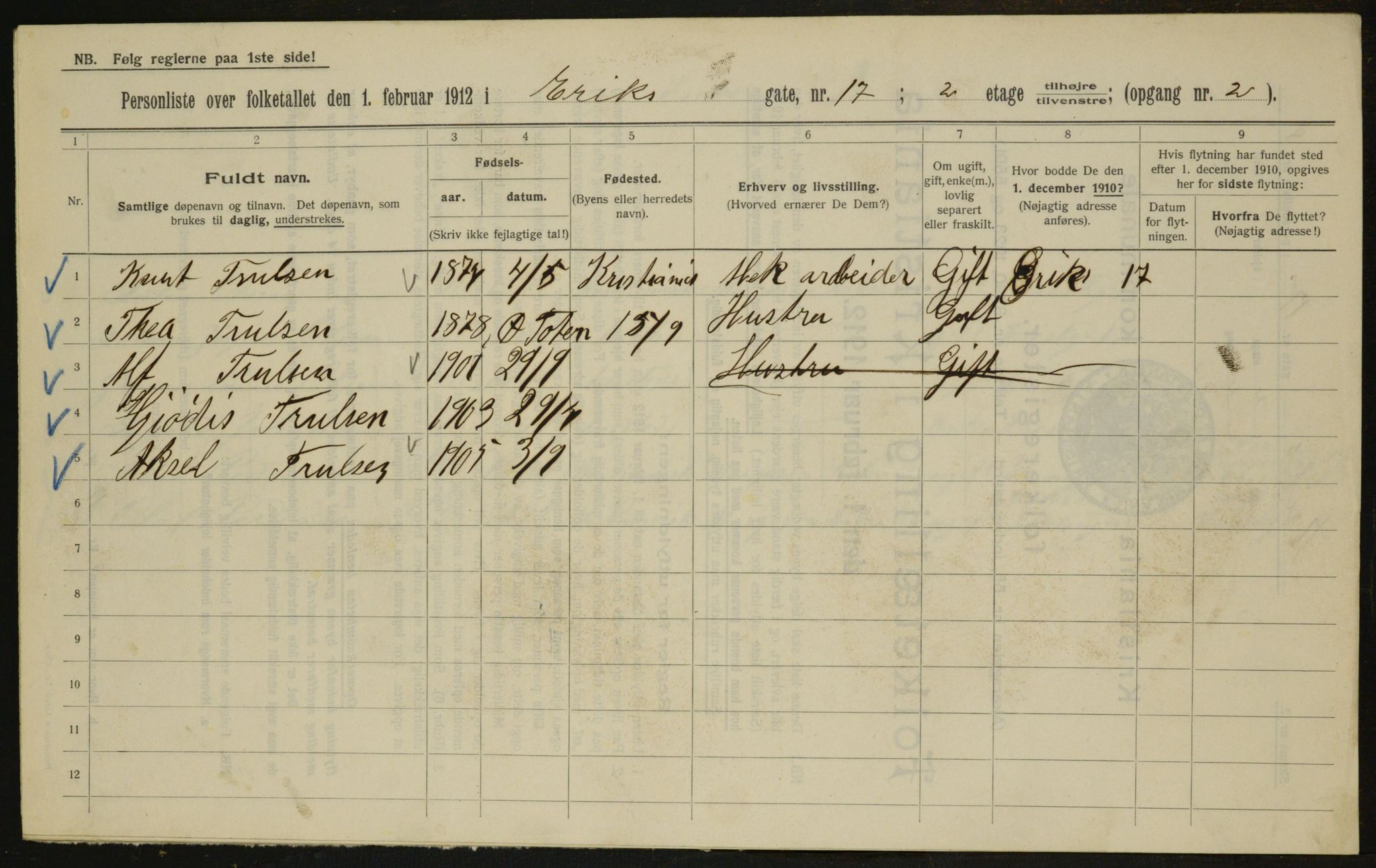 OBA, Municipal Census 1912 for Kristiania, 1912, p. 20034