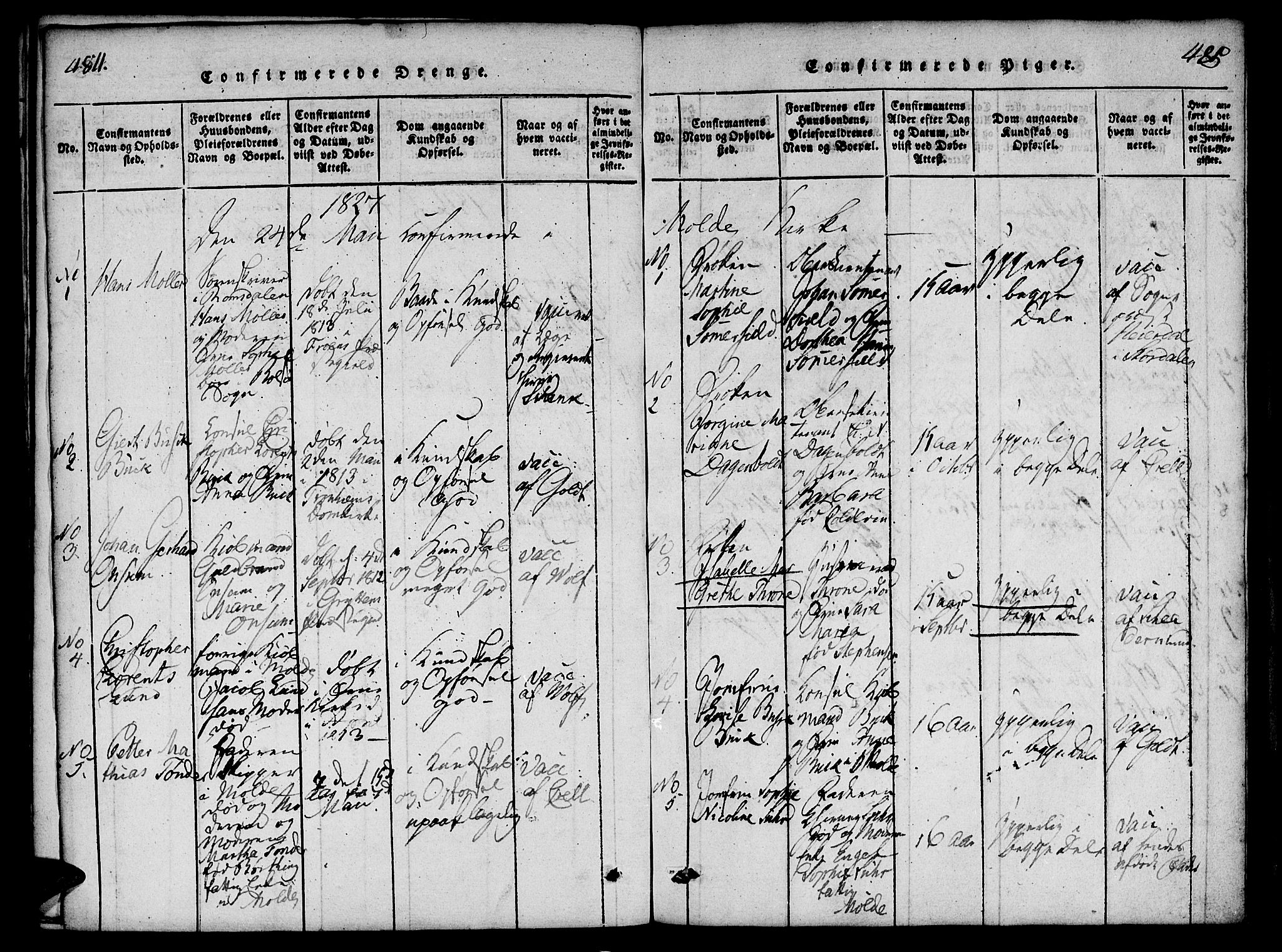 Ministerialprotokoller, klokkerbøker og fødselsregistre - Møre og Romsdal, SAT/A-1454/558/L0688: Parish register (official) no. 558A02, 1818-1843, p. 484-485
