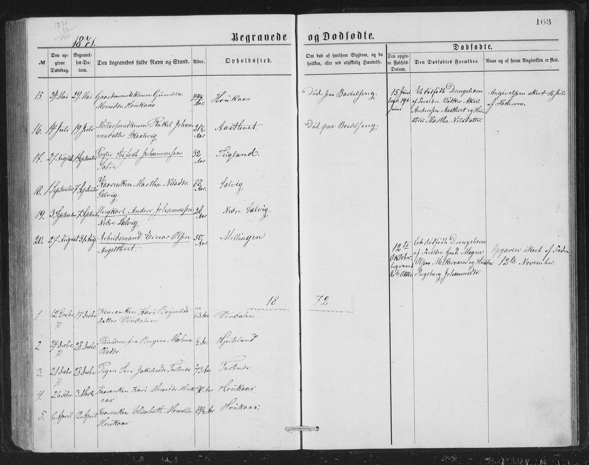 Åsane sokneprestembete, SAB/A-79401/H/Hab: Parish register (copy) no. A 1, 1870-1884, p. 163