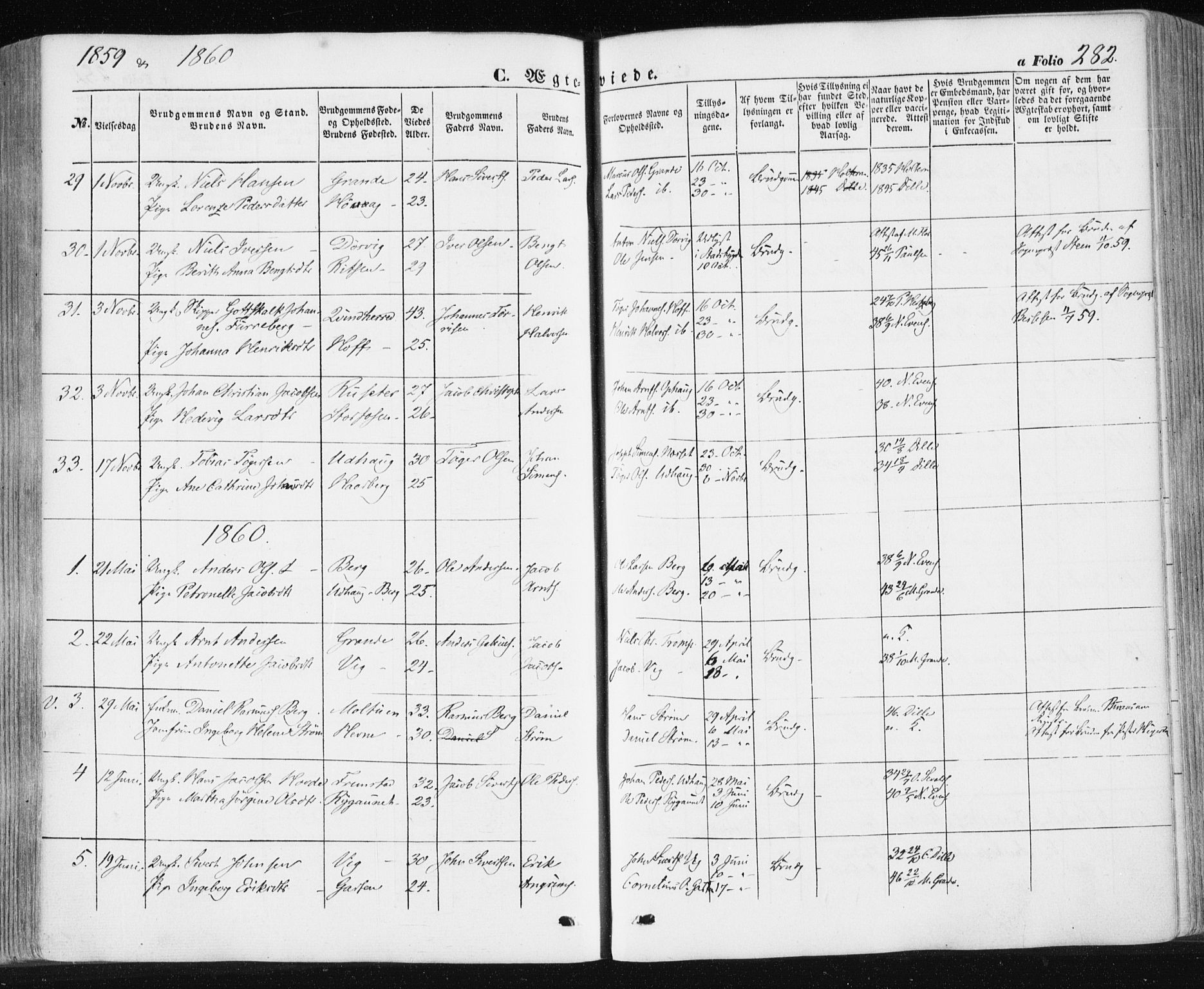 Ministerialprotokoller, klokkerbøker og fødselsregistre - Sør-Trøndelag, SAT/A-1456/659/L0737: Parish register (official) no. 659A07, 1857-1875, p. 282