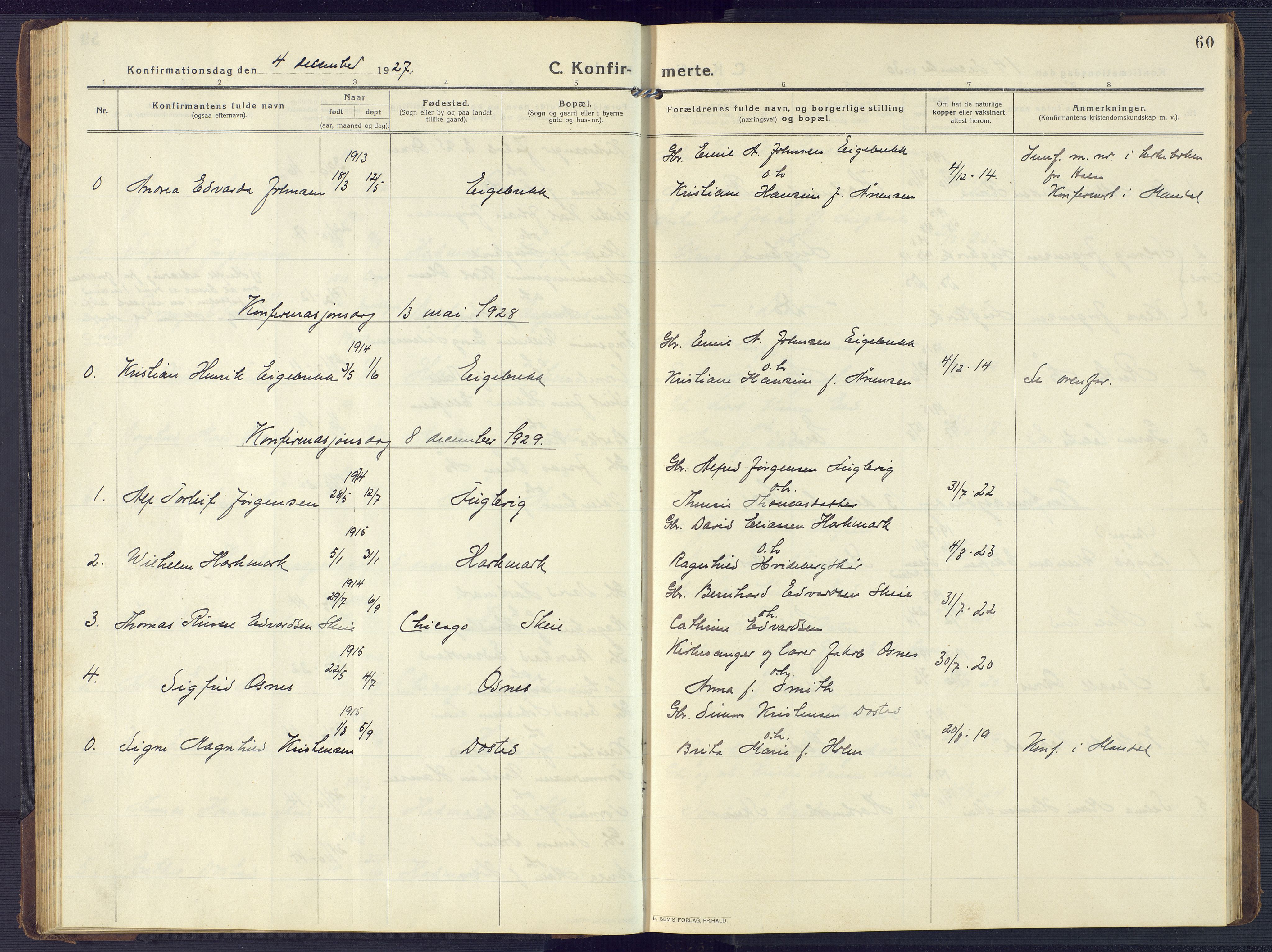 Mandal sokneprestkontor, SAK/1111-0030/F/Fb/Fbb/L0005: Parish register (copy) no. B 5, 1913-1957, p. 60