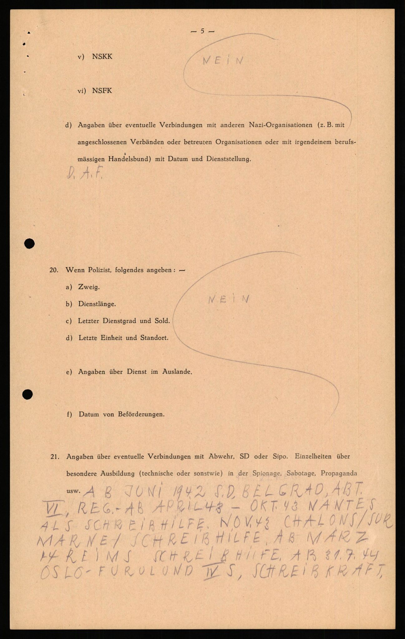 Forsvaret, Forsvarets overkommando II, RA/RAFA-3915/D/Db/L0027: CI Questionaires. Tyske okkupasjonsstyrker i Norge. Tyskere., 1945-1946, p. 517