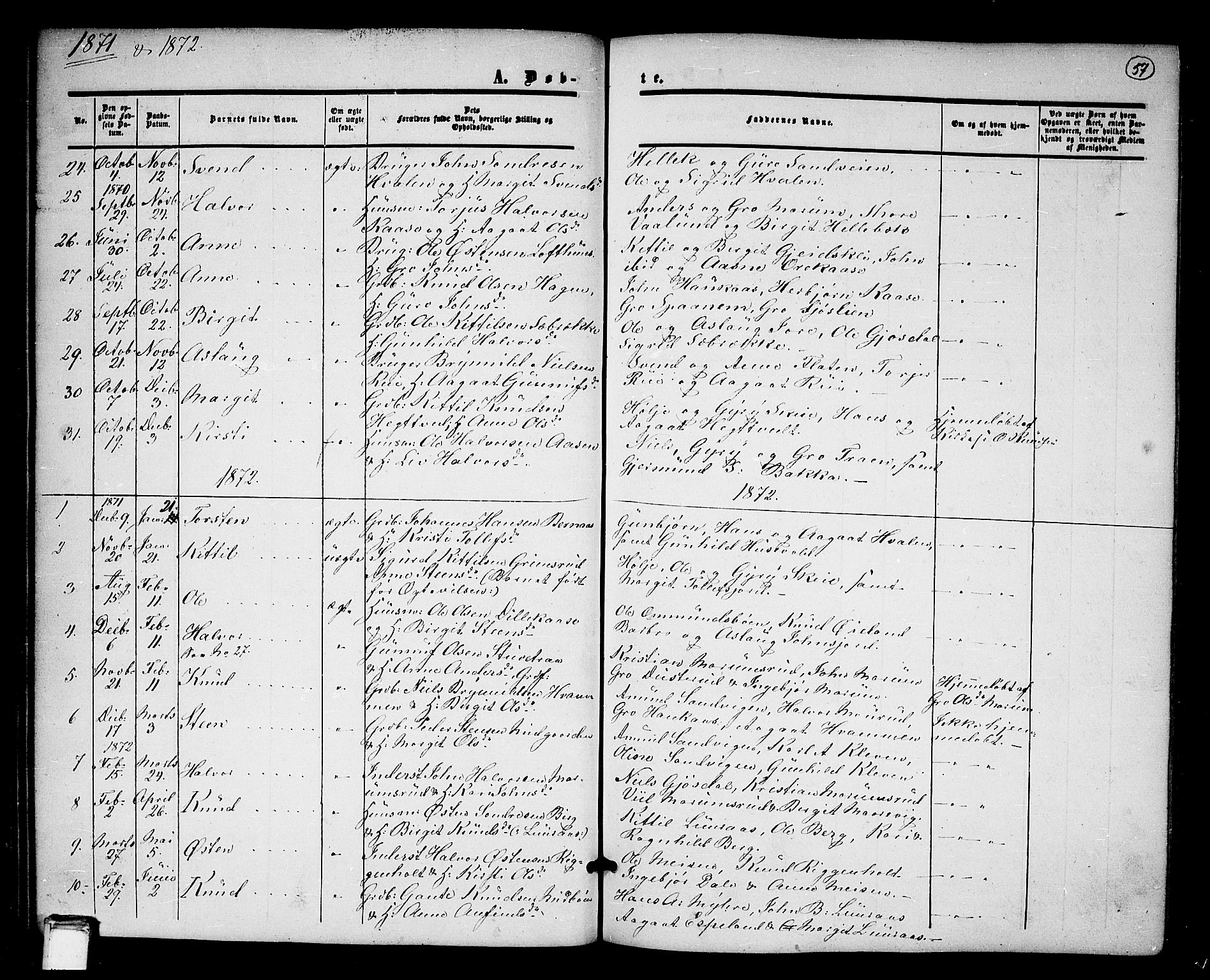 Tinn kirkebøker, SAKO/A-308/G/Ga/L0002: Parish register (copy) no. I 2, 1851-1883, p. 57