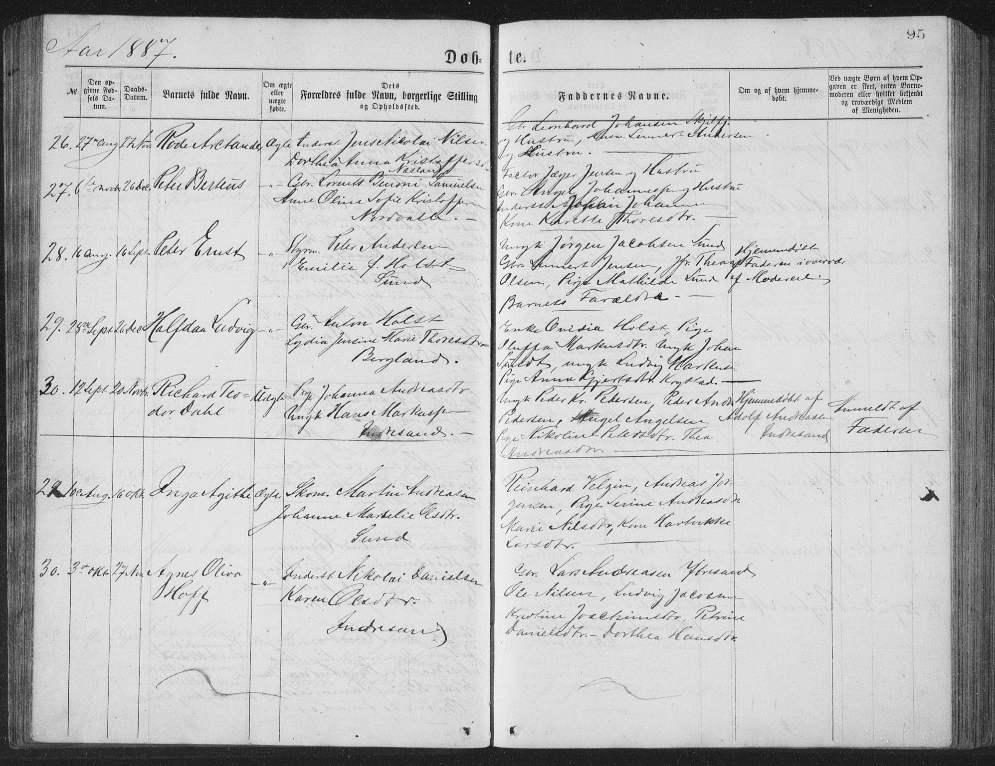 Ministerialprotokoller, klokkerbøker og fødselsregistre - Nordland, AV/SAT-A-1459/885/L1213: Parish register (copy) no. 885C02, 1874-1892, p. 95