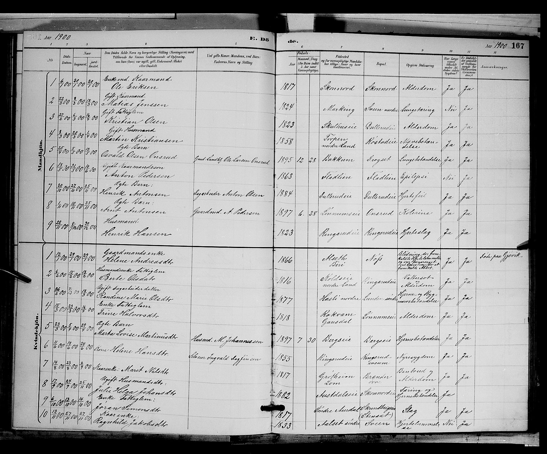 Biri prestekontor, SAH/PREST-096/H/Ha/Hab/L0003: Parish register (copy) no. 3, 1892-1905, p. 167