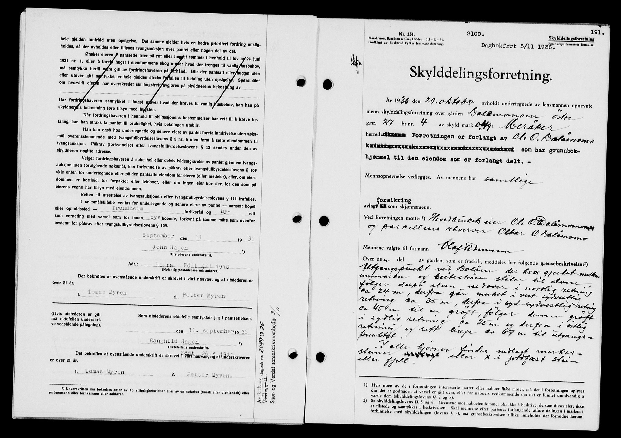 Stjør- og Verdal sorenskriveri, SAT/A-4167/1/2/2C/L0078: Mortgage book no. 46, 1936-1937, Diary no: : 2100/1936