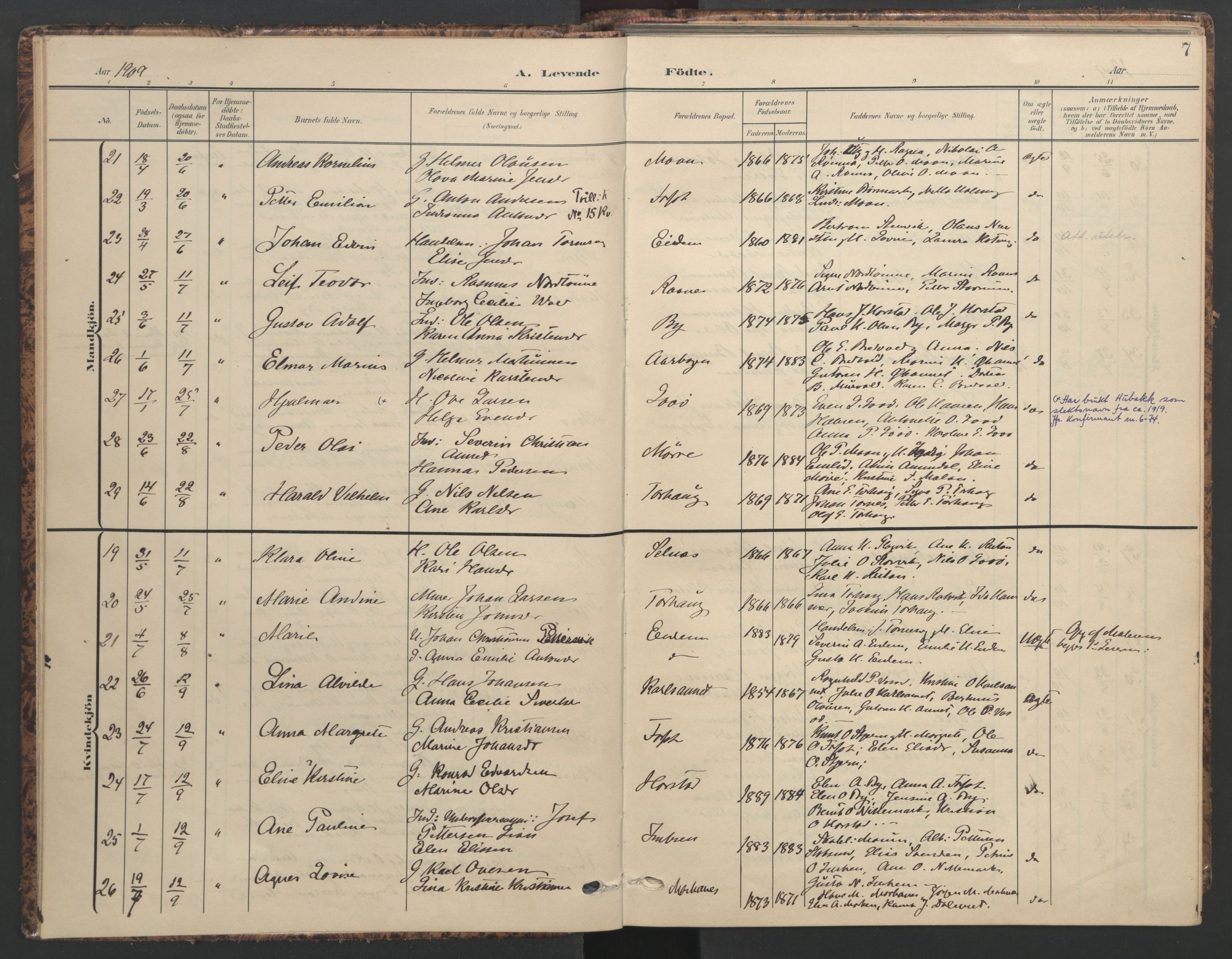 Ministerialprotokoller, klokkerbøker og fødselsregistre - Sør-Trøndelag, SAT/A-1456/655/L0682: Parish register (official) no. 655A11, 1908-1922, p. 7