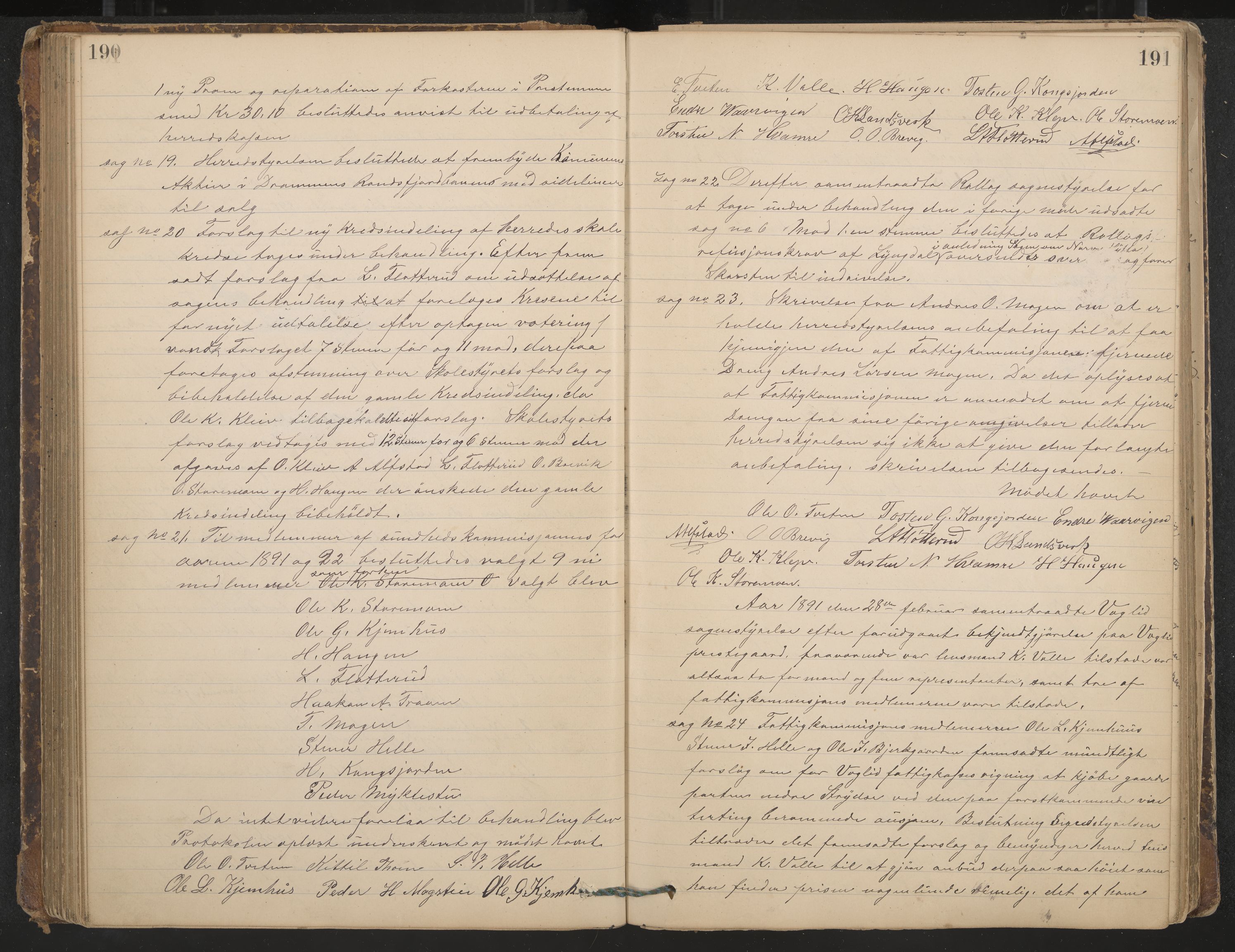 Rollag formannskap og sentraladministrasjon, IKAK/0632021-2/A/Aa/L0003: Møtebok, 1884-1897, p. 190-191