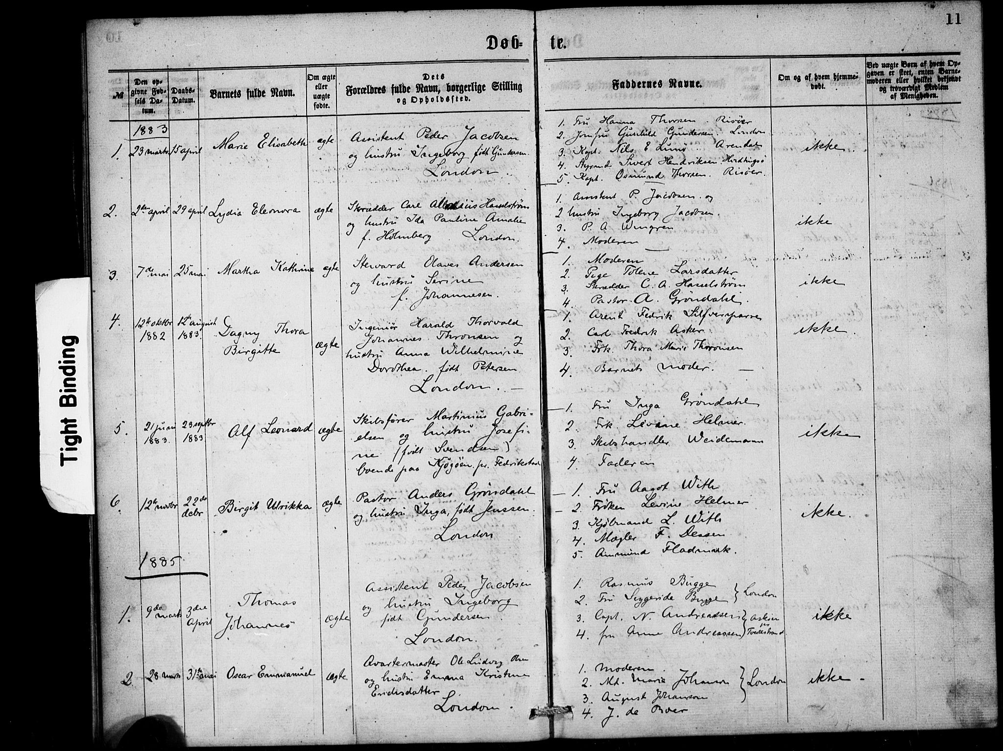  Den norske sjømannsmisjon i utlandet/London m/bistasjoner, SAB/SAB/PA-0103/H/Ha/L0001: Parish register (official) no. A 1, 1868-1887, p. 11