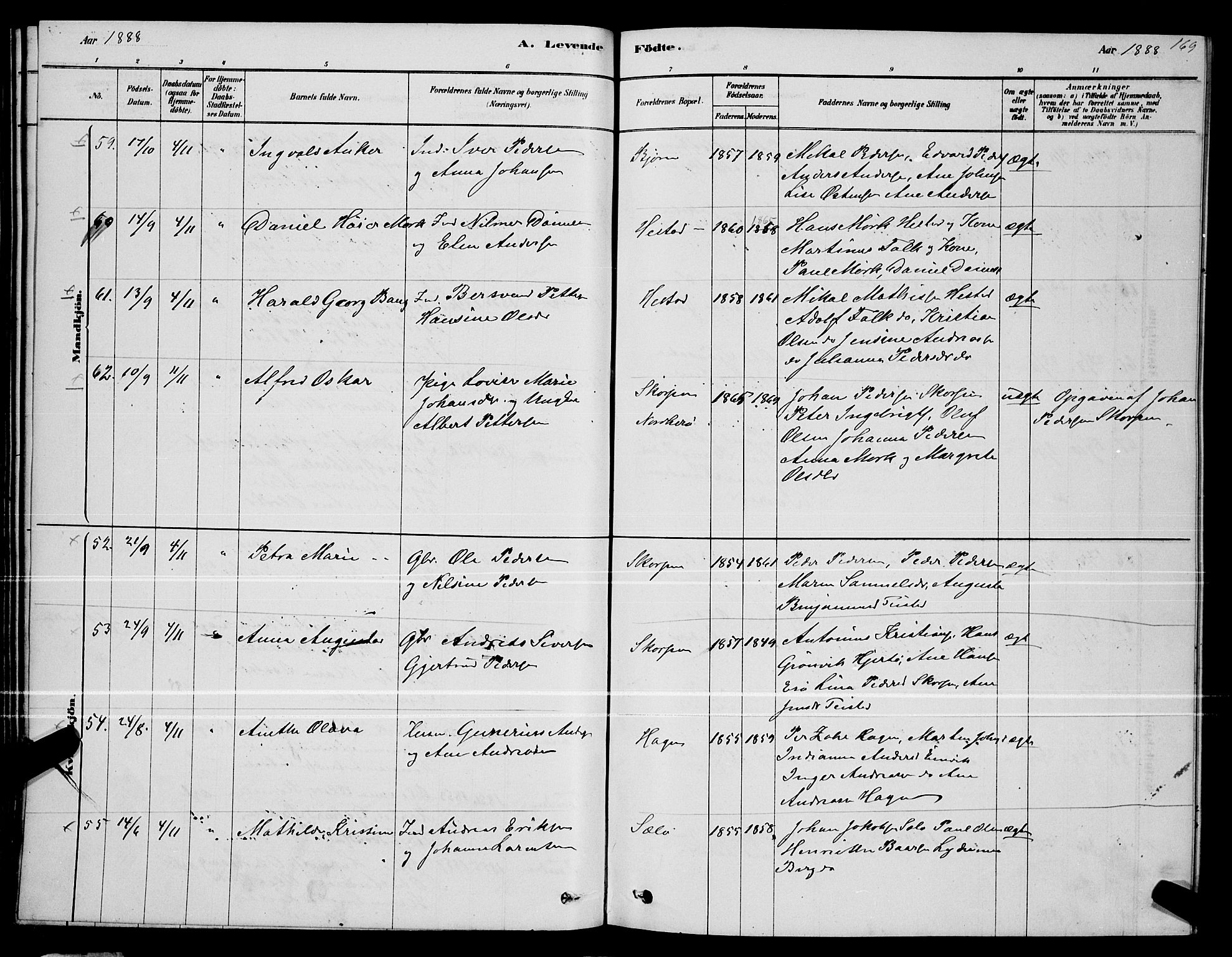 Ministerialprotokoller, klokkerbøker og fødselsregistre - Nordland, SAT/A-1459/834/L0513: Parish register (copy) no. 834C04, 1877-1892, p. 169