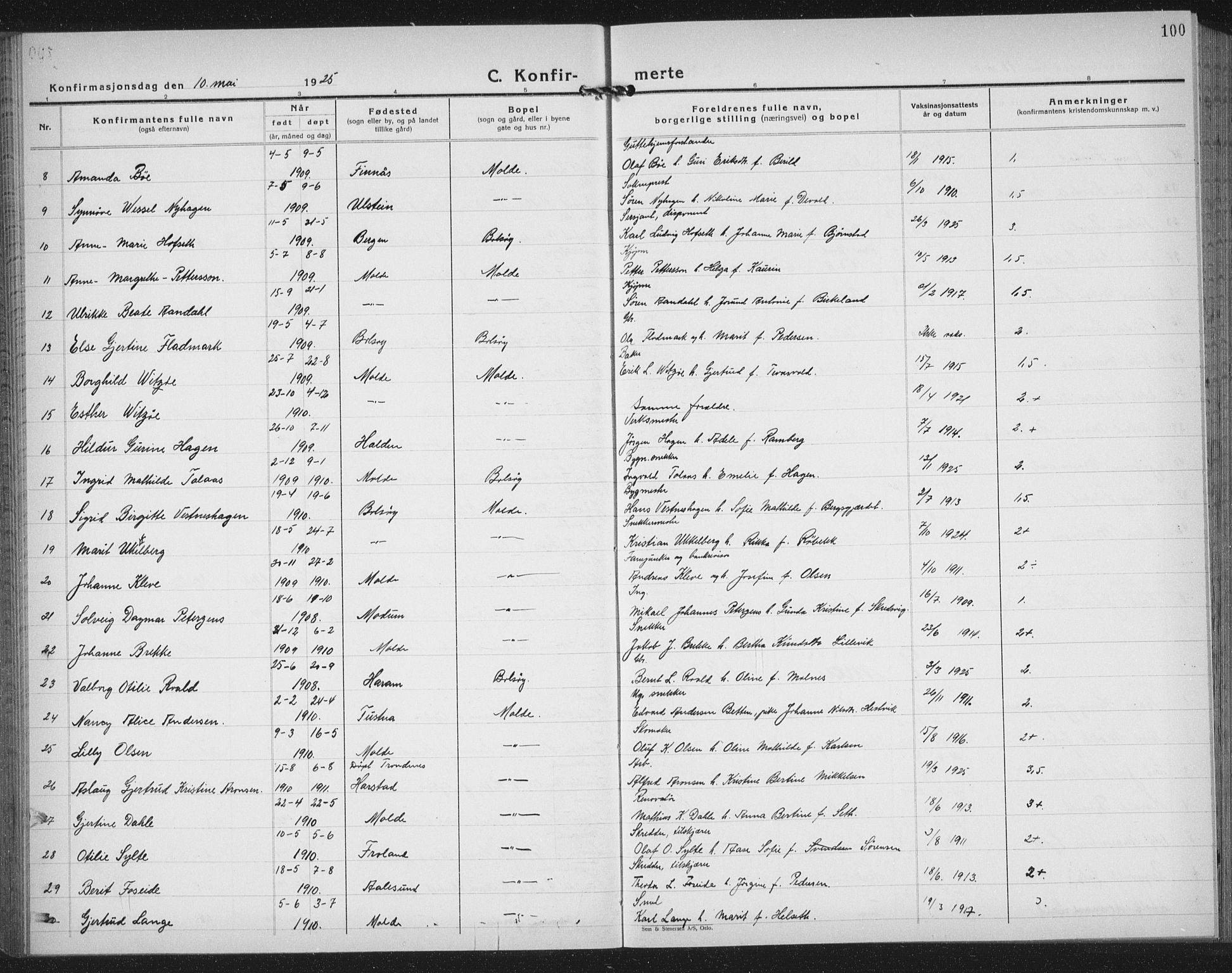 Ministerialprotokoller, klokkerbøker og fødselsregistre - Møre og Romsdal, AV/SAT-A-1454/558/L0704: Parish register (copy) no. 558C05, 1921-1942, p. 100