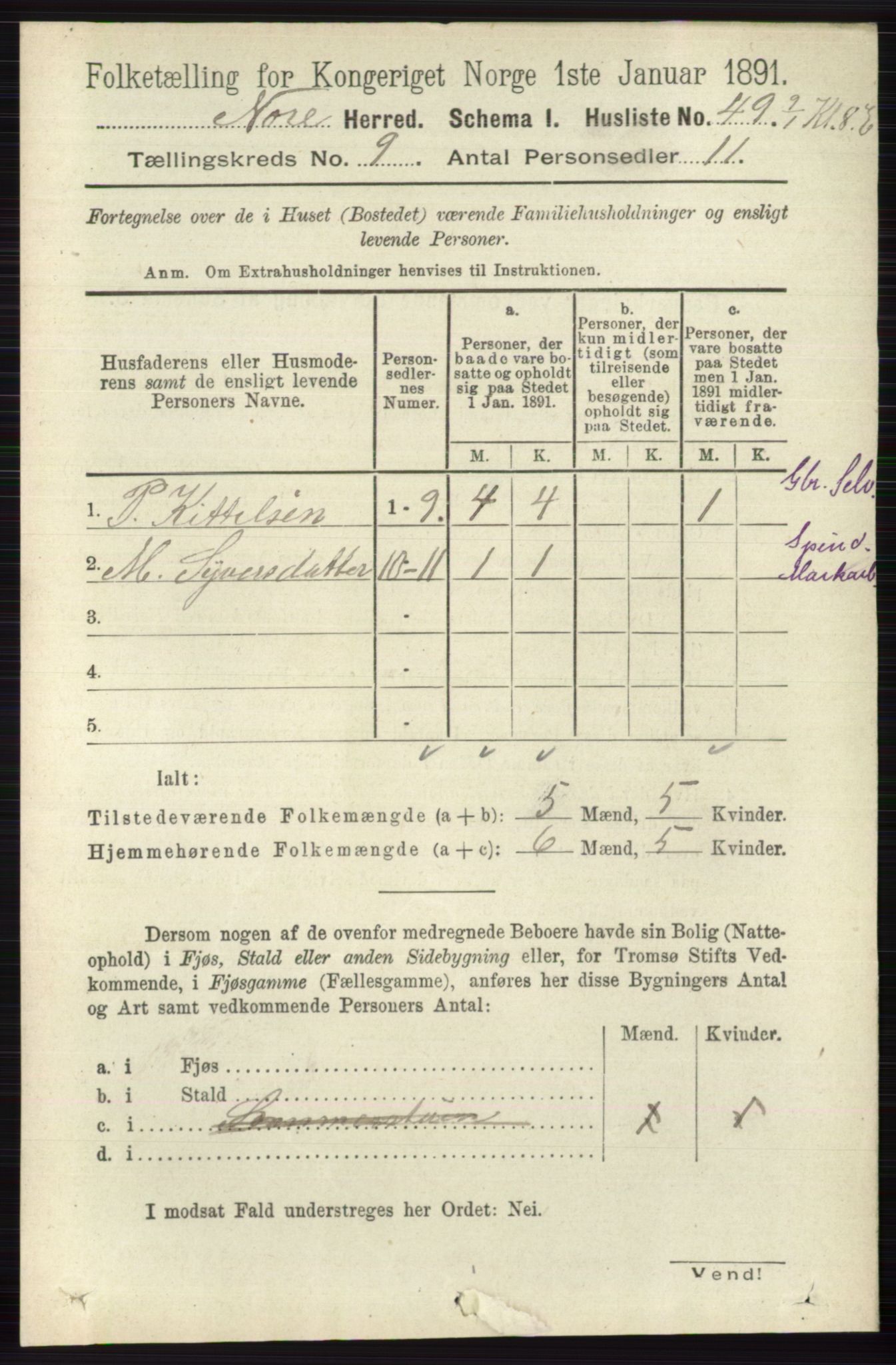 RA, 1891 census for 0633 Nore, 1891, p. 3203