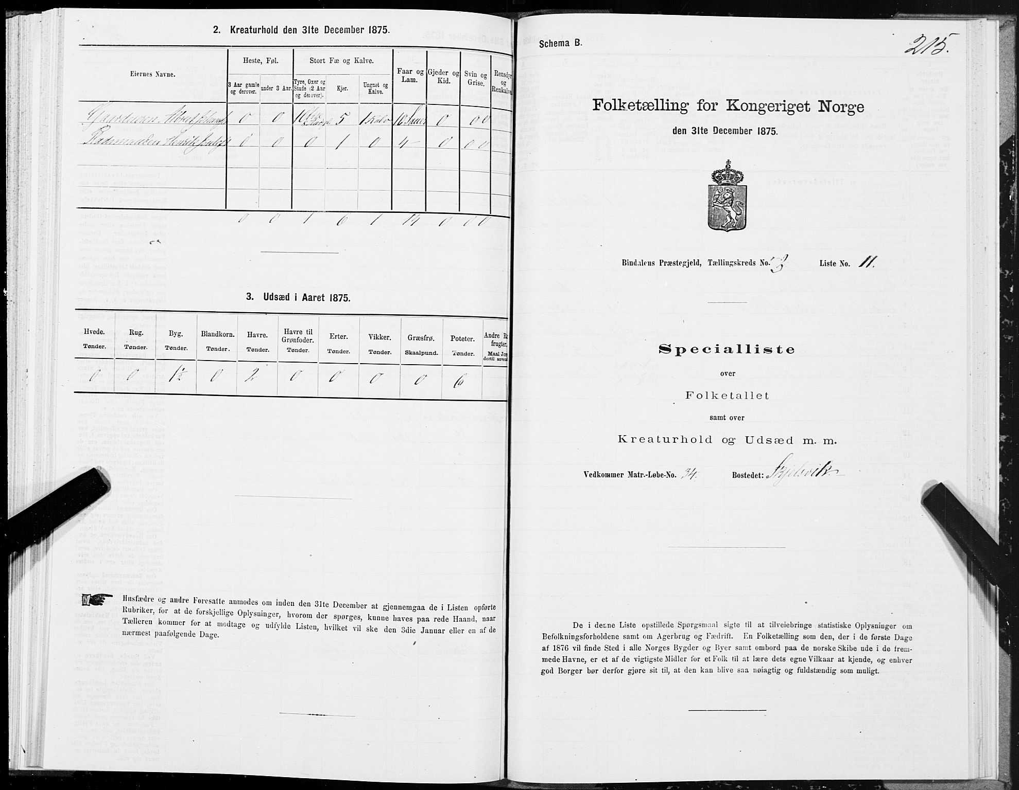SAT, 1875 census for 1811P Bindal, 1875, p. 1215