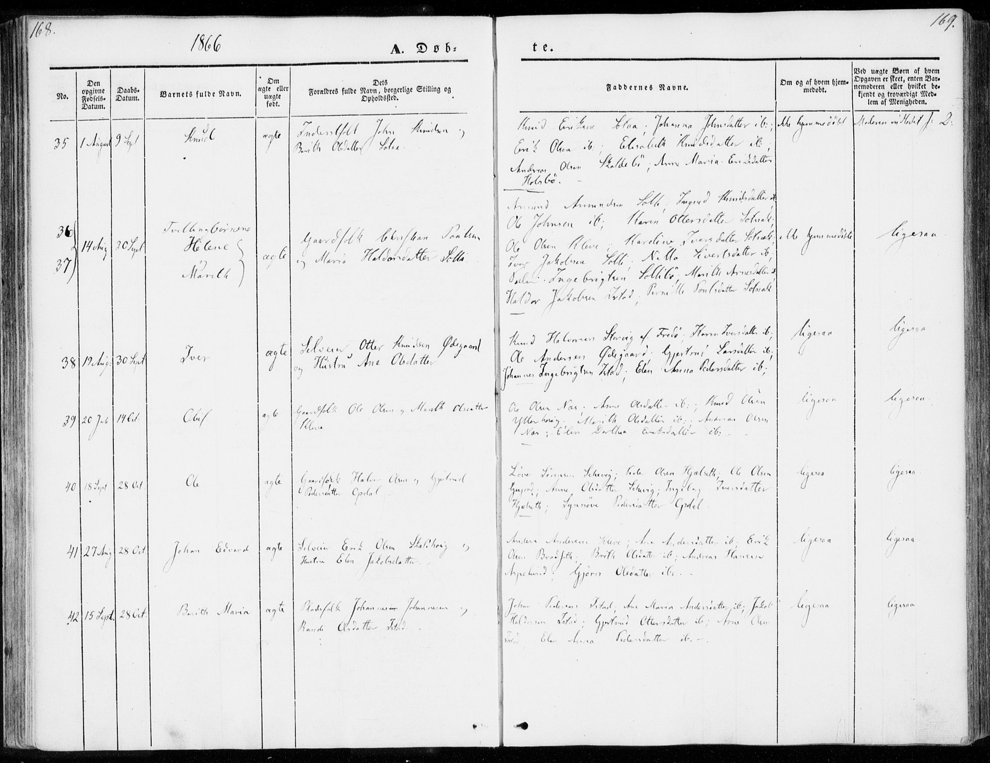 Ministerialprotokoller, klokkerbøker og fødselsregistre - Møre og Romsdal, AV/SAT-A-1454/557/L0680: Parish register (official) no. 557A02, 1843-1869, p. 168-169