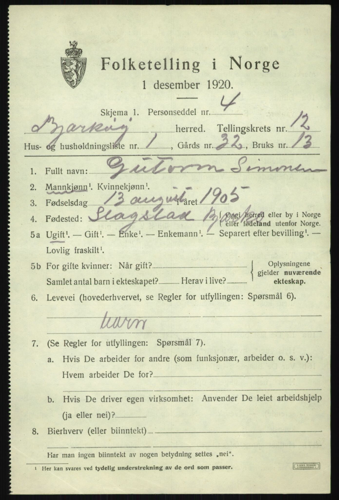 SATØ, 1920 census for Bjarkøy, 1920, p. 4681