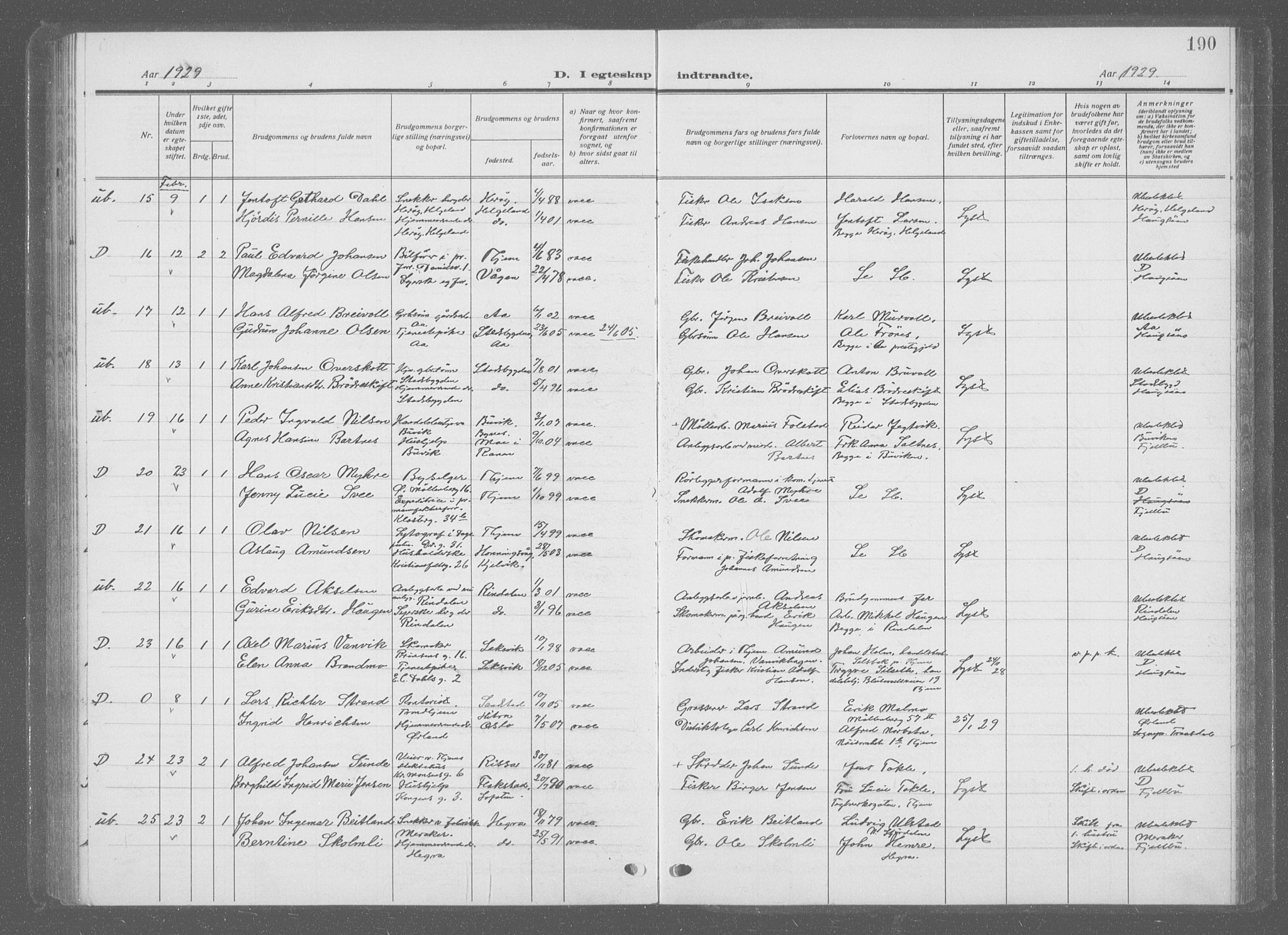 Ministerialprotokoller, klokkerbøker og fødselsregistre - Sør-Trøndelag, AV/SAT-A-1456/601/L0098: Parish register (copy) no. 601C16, 1921-1934, p. 190