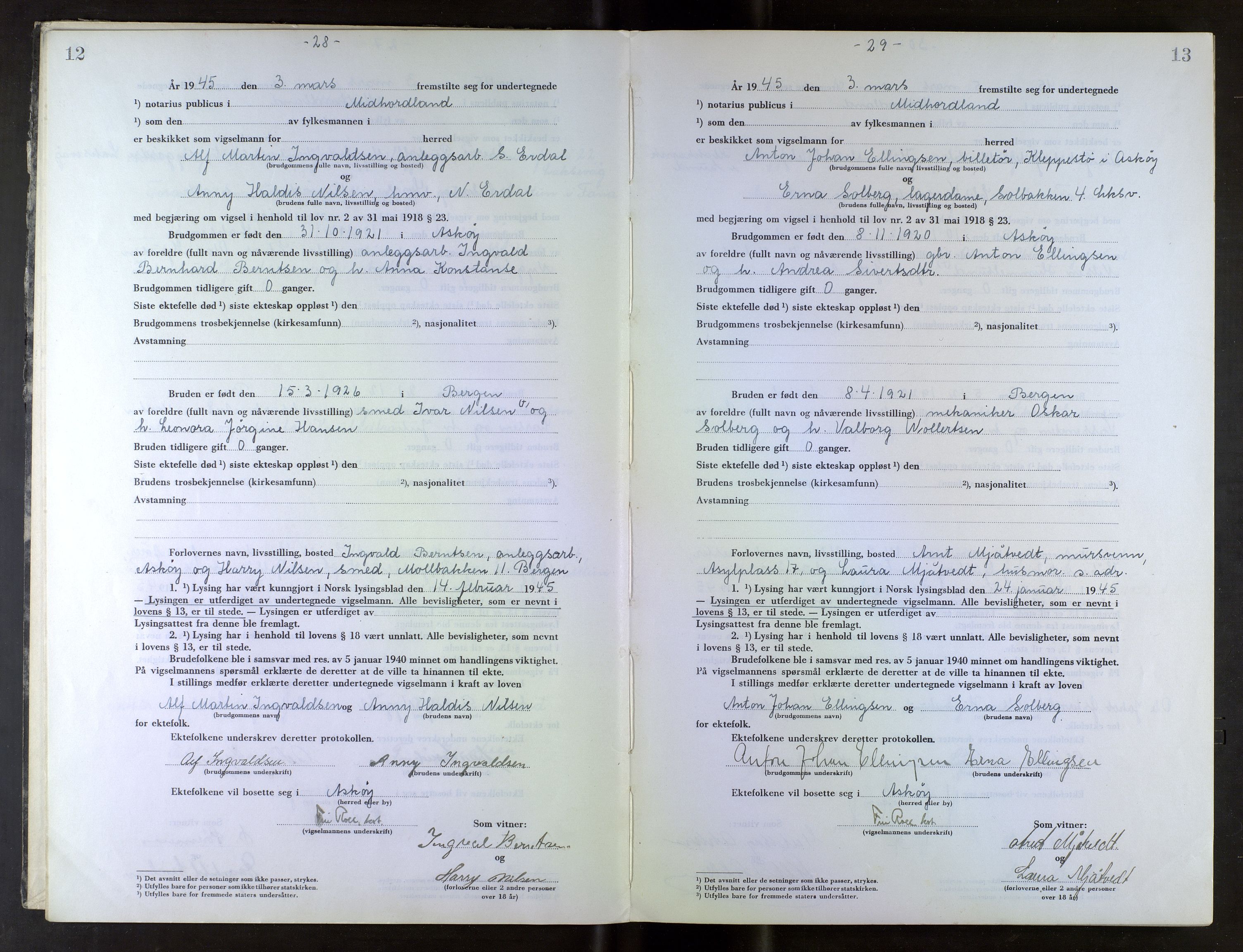 Midhordland sorenskriveri, AV/SAB-A-3001/1/M/Mc/Mca/L0007: Notarialbilag. Vigselbøker, 1945-1948, p. 12-13