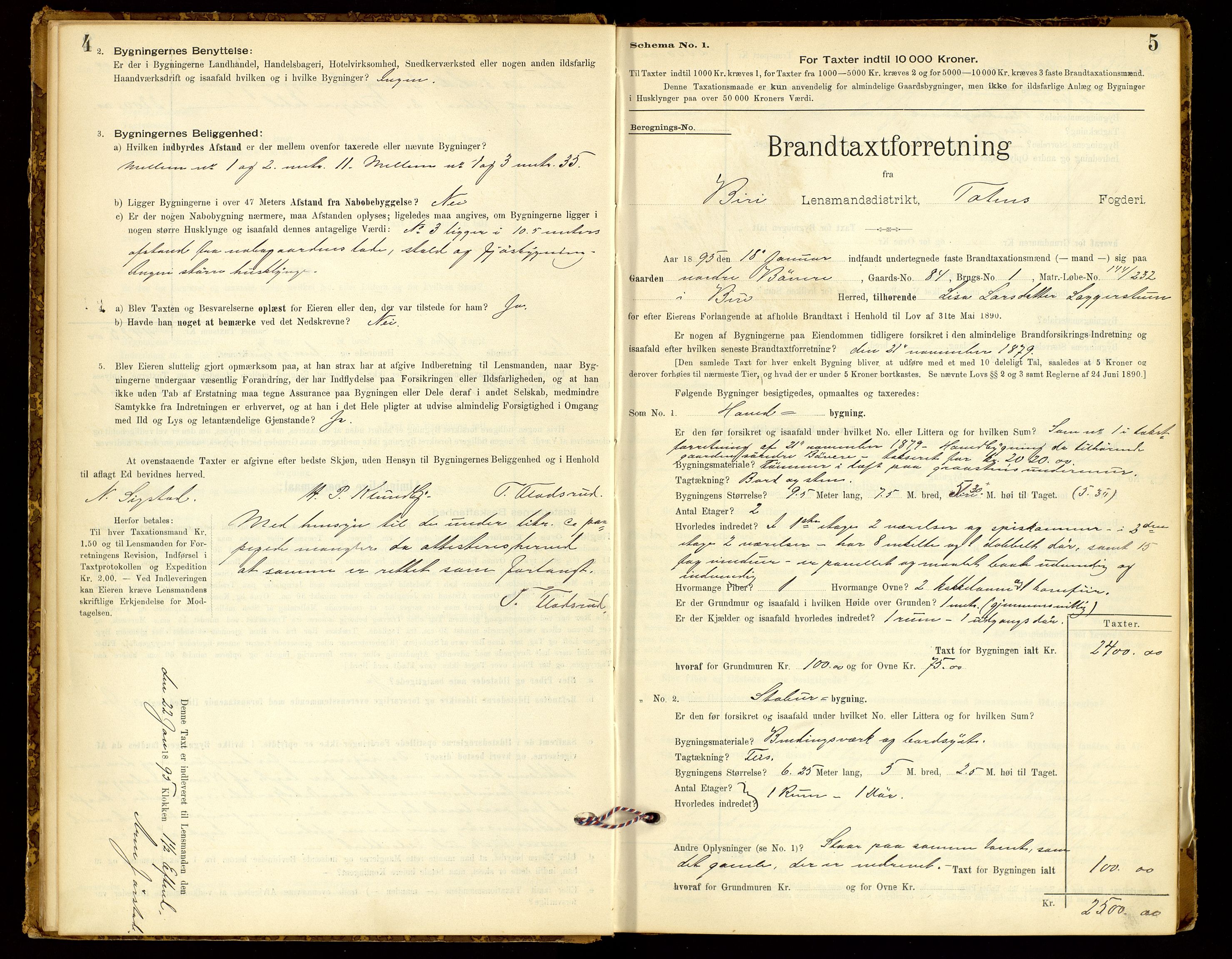 Norges Brannkasse, Biri, SAH/NBRANB-043/Fa/L0006: Branntakstprotokoll - skjema, 1895-1949, p. 4-5