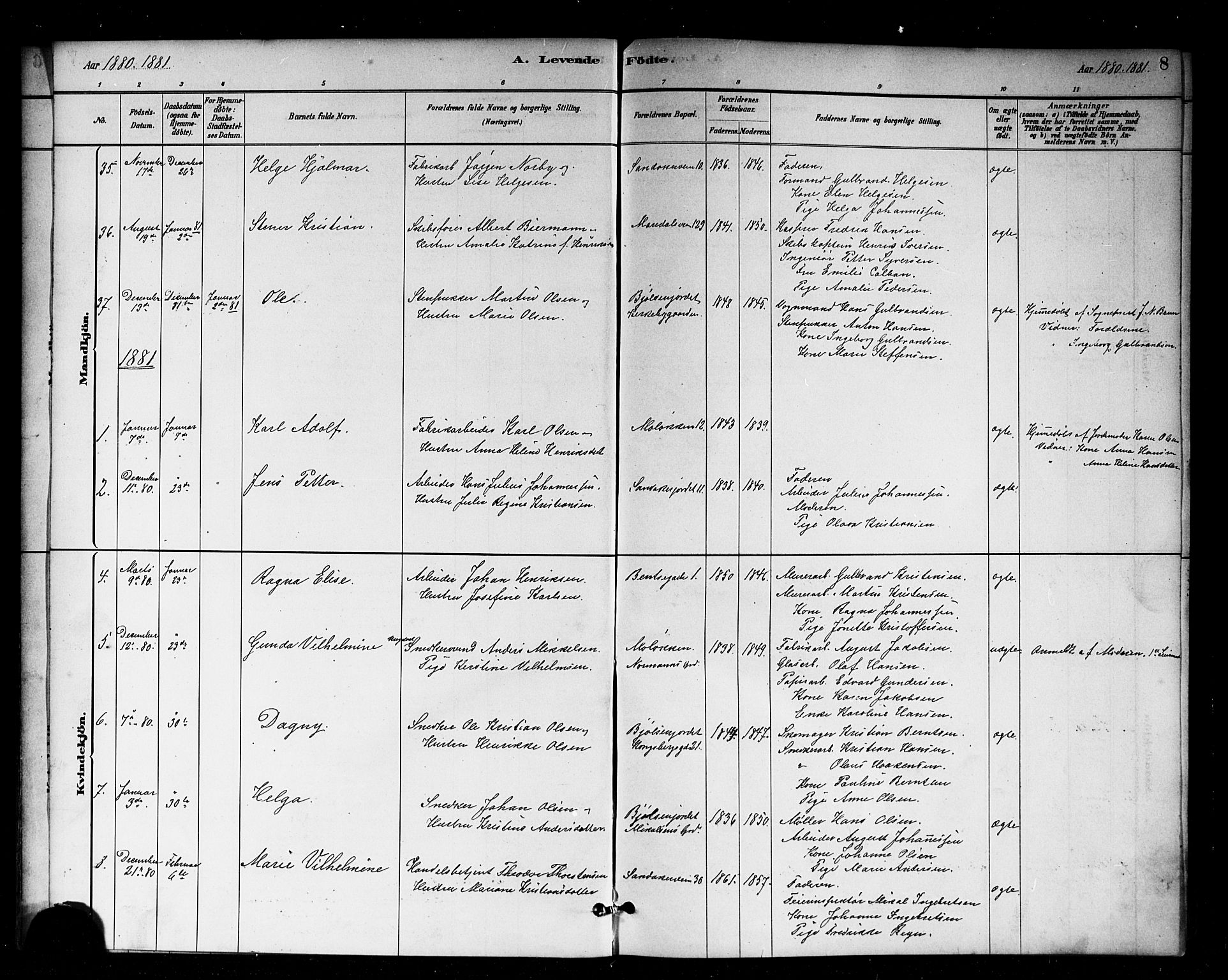 Sagene prestekontor Kirkebøker, SAO/A-10796/G/L0001: Parish register (copy) no. 1, 1880-1891, p. 8