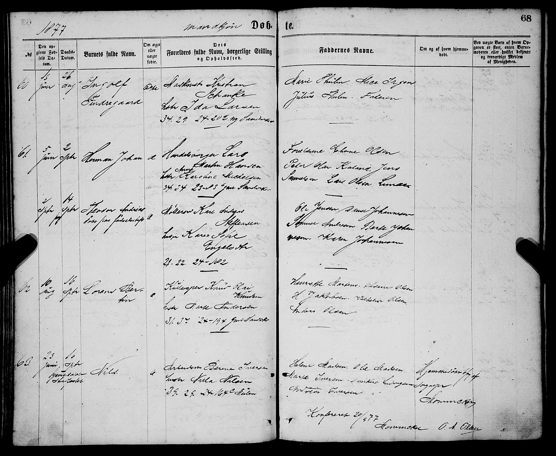 Sandviken Sokneprestembete, AV/SAB-A-77601/H/Ha/L0001: Parish register (official) no. A 1, 1867-1877, p. 68