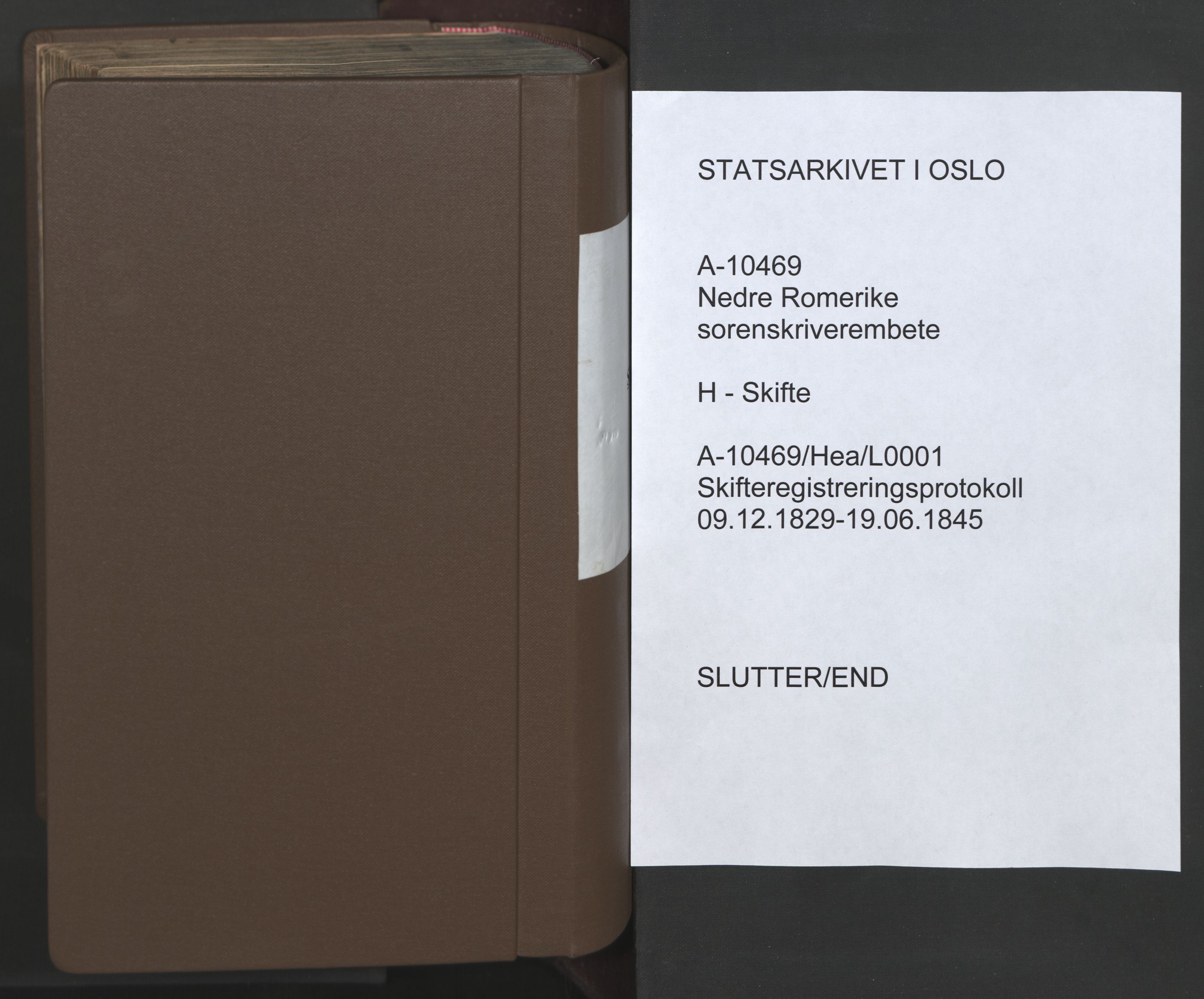 Nedre Romerike sorenskriveri, AV/SAO-A-10469/H/He/Hea/L0001: Skifteregistreringsprotokoll, 1829-1845