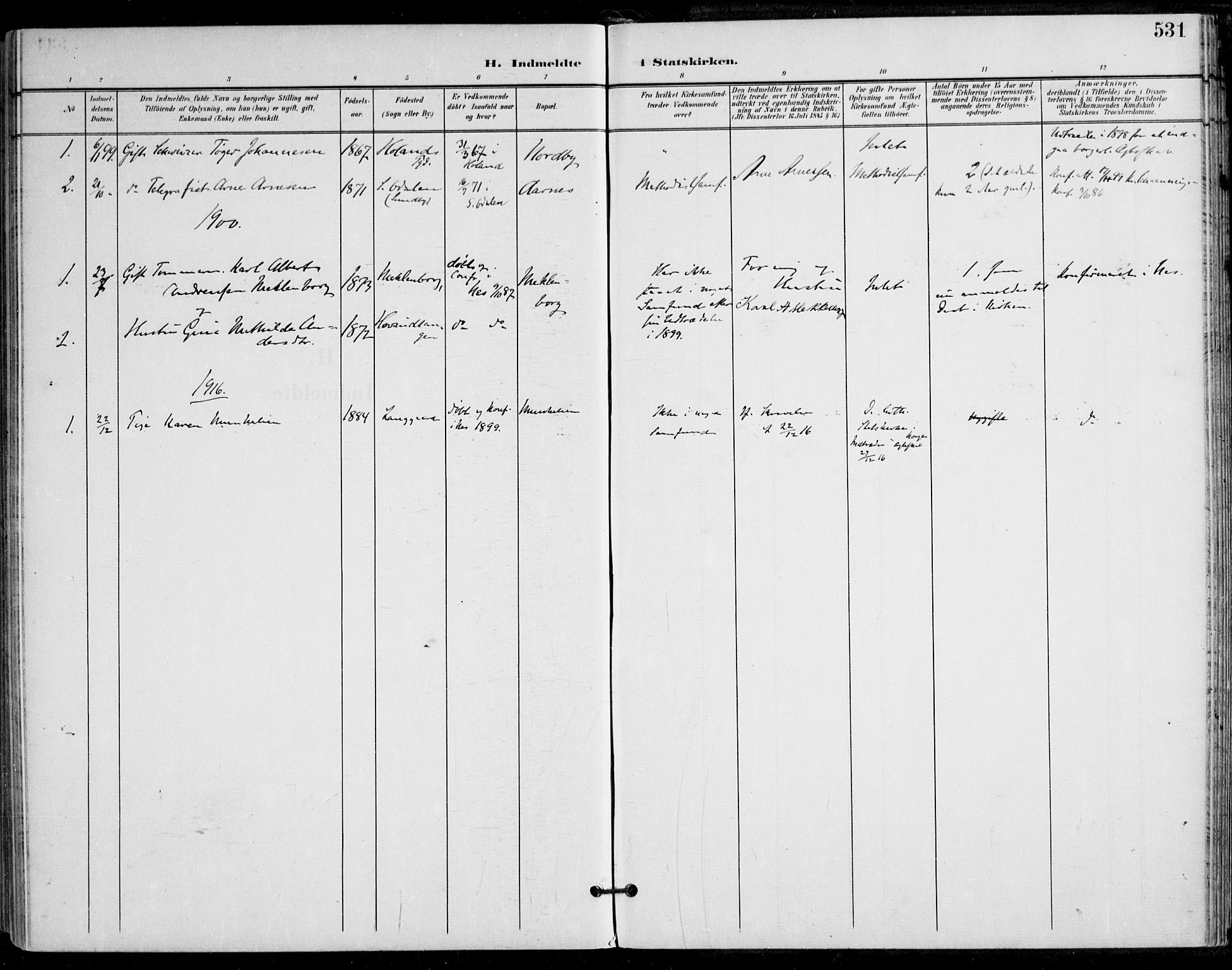 Nes prestekontor Kirkebøker, SAO/A-10410/F/Fa/L0011: Parish register (official) no. I 11, 1899-1918, p. 531