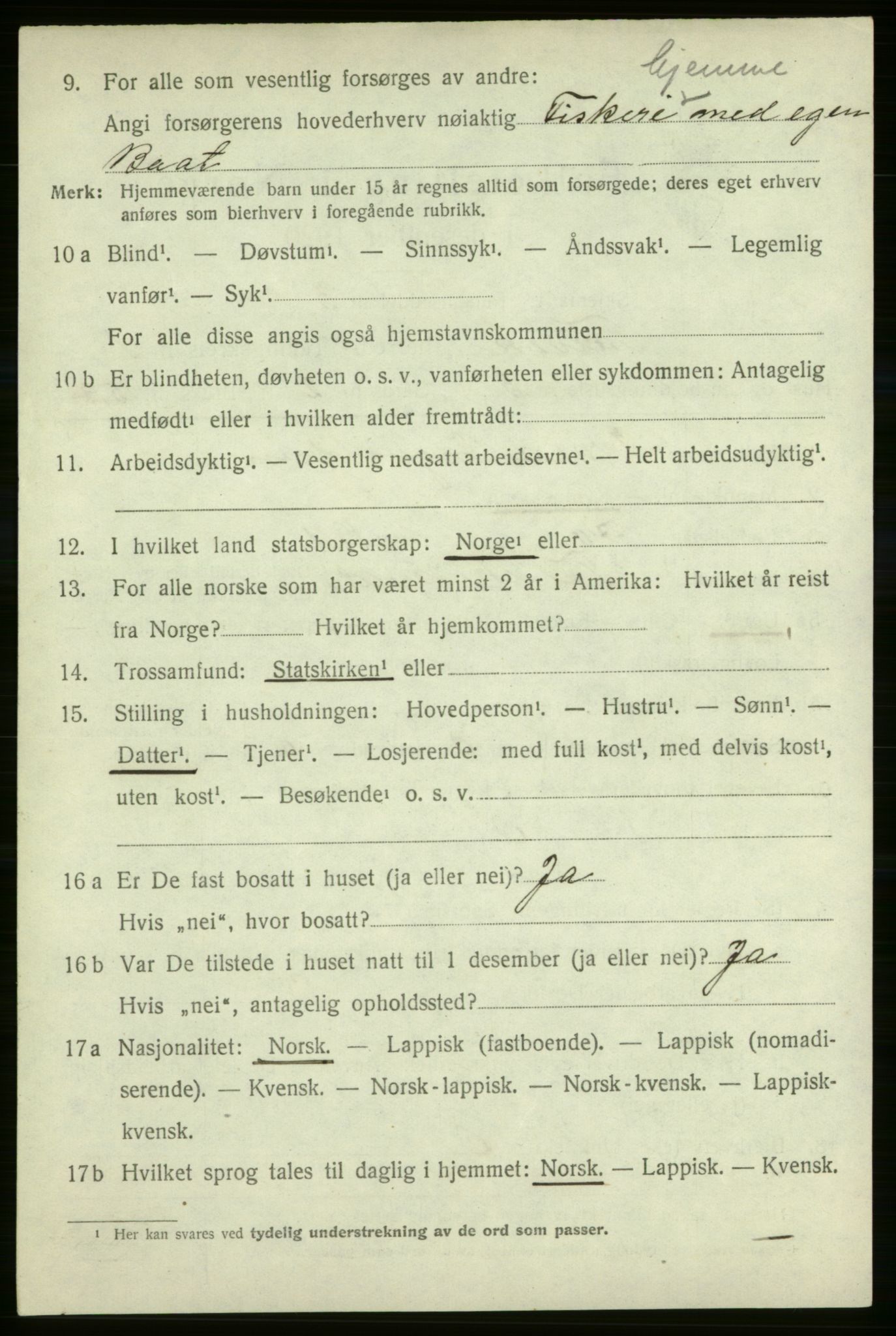 SATØ, 1920 census for Talvik, 1920, p. 1033